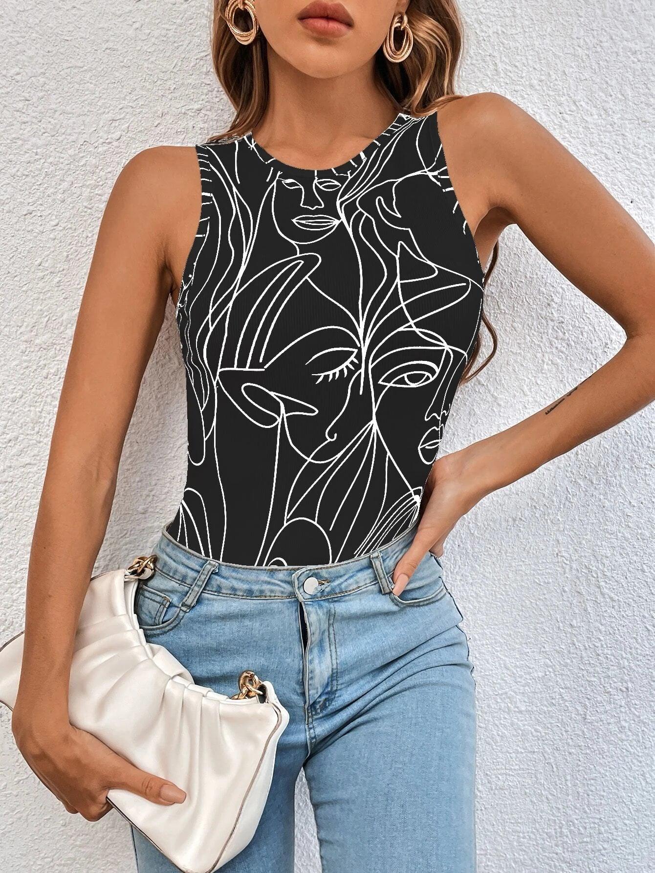 Abstract Figure Bodysuit-Comfy Jumpsuits