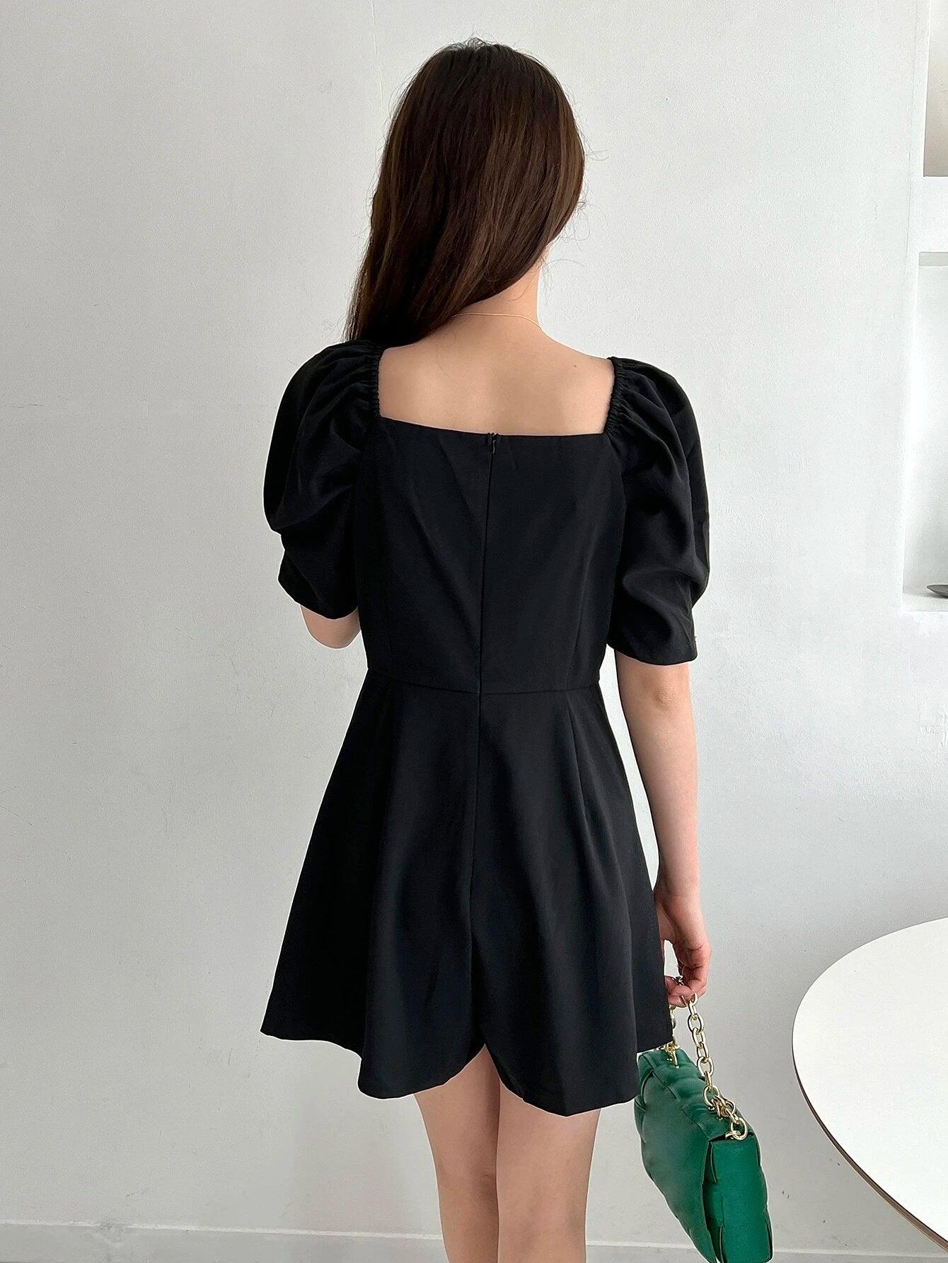 Casual Puff Sleeve Pocket Romper-Comfy Jumpsuits