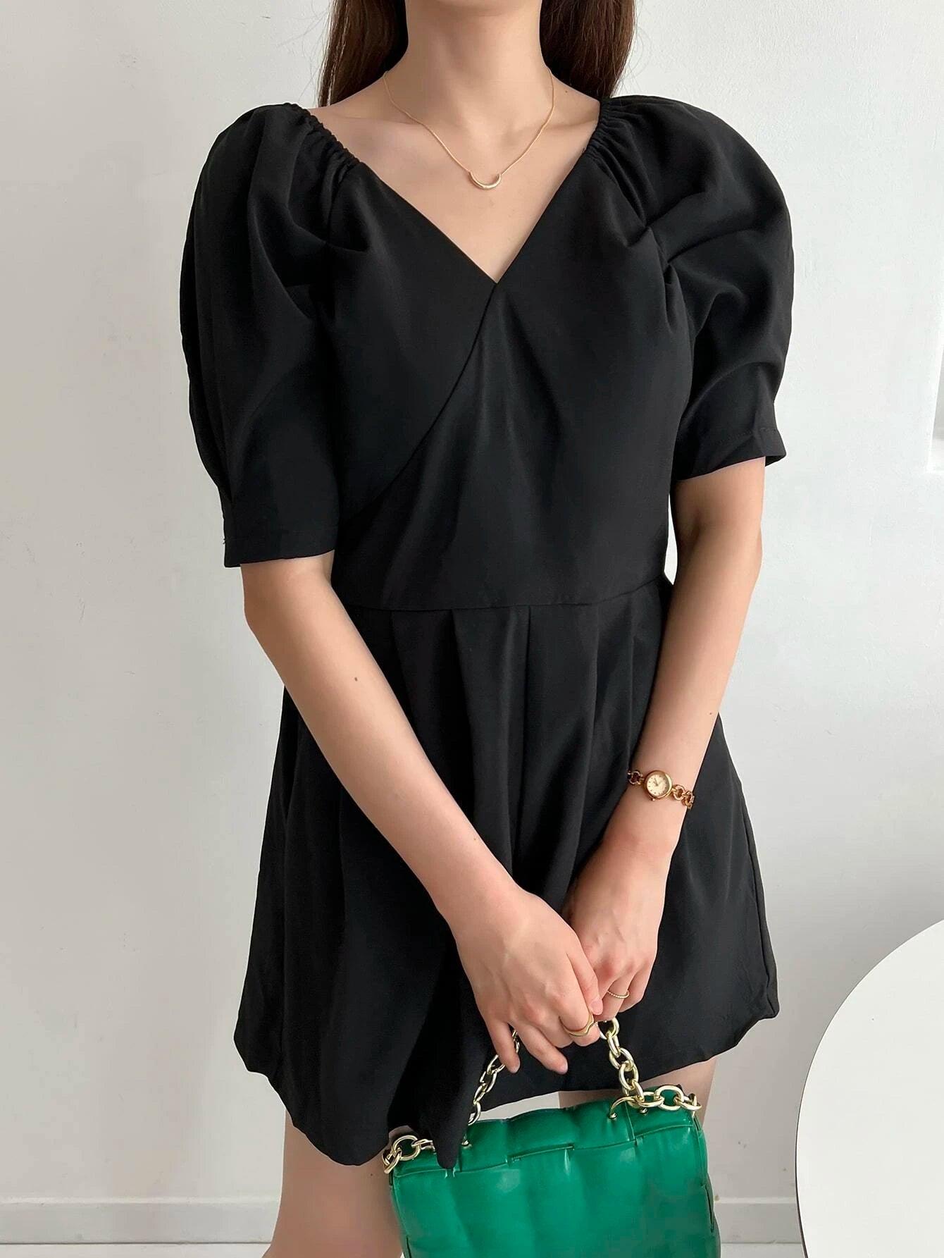 Casual Puff Sleeve Pocket Romper-Comfy Jumpsuits