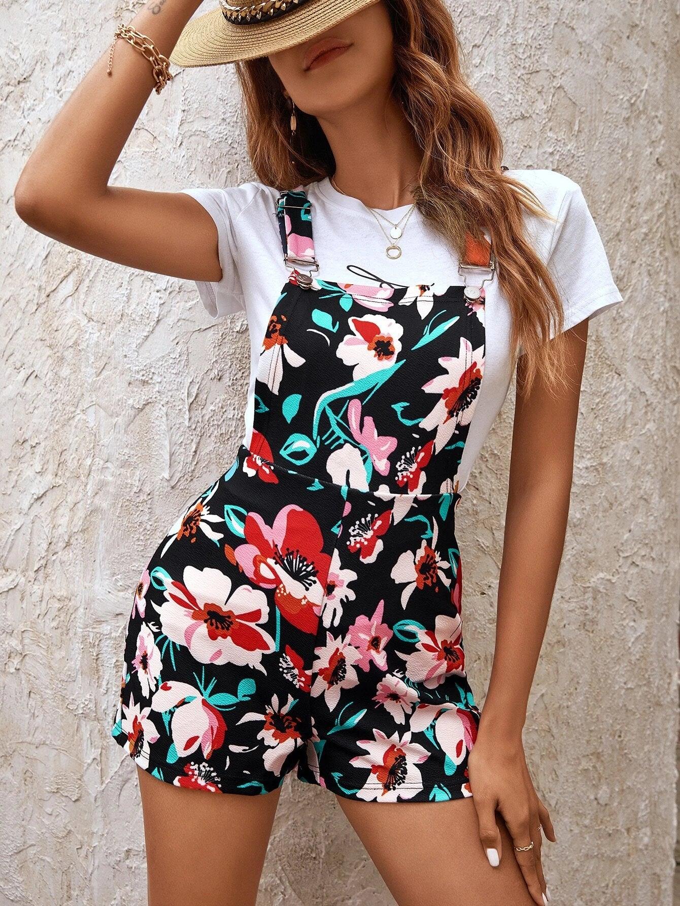Floral Print Overall Romper Without Top-Comfy Jumpsuits