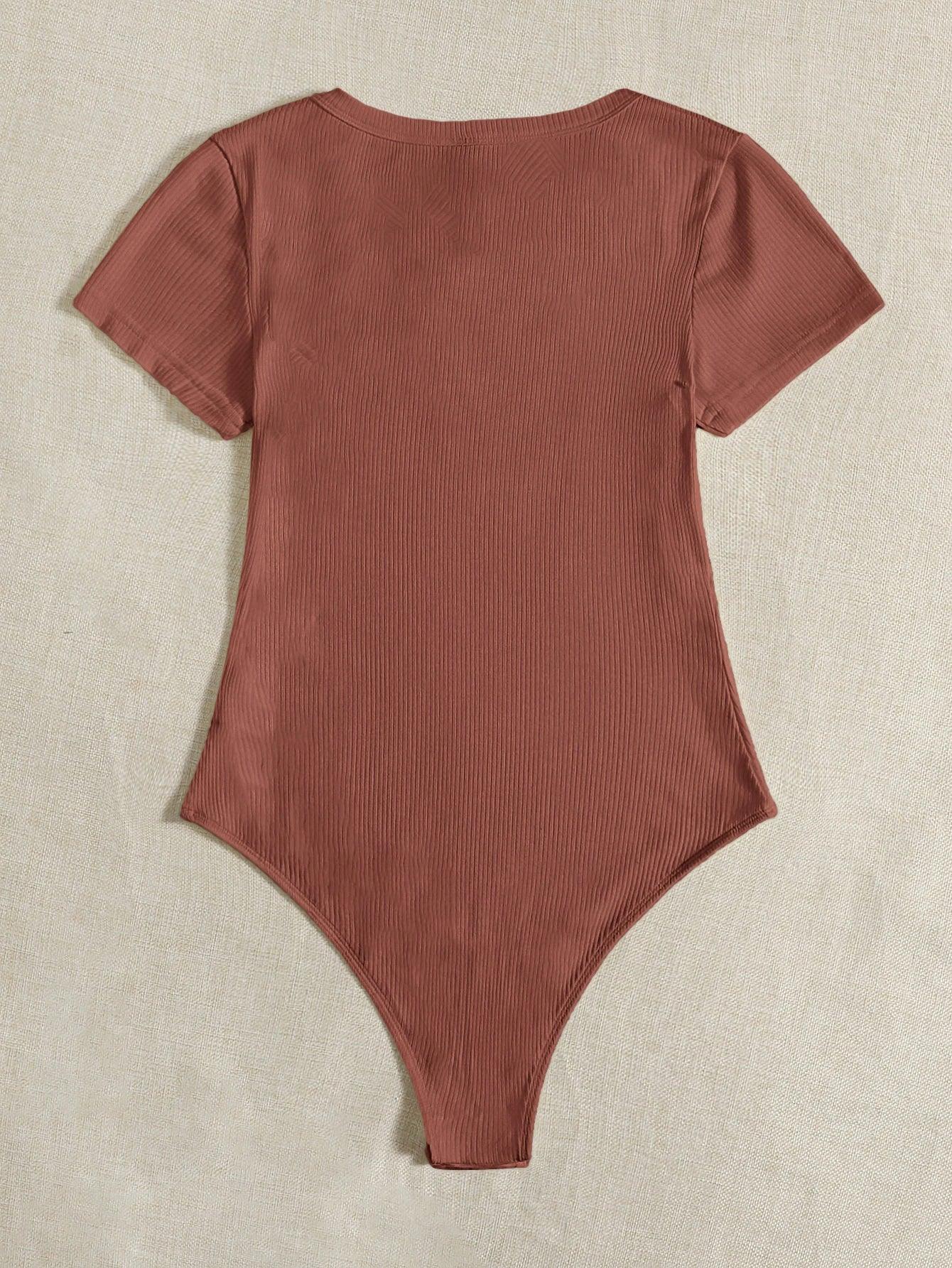 Neck Rib-Knit Bodysuit-Comfy Jumpsuits