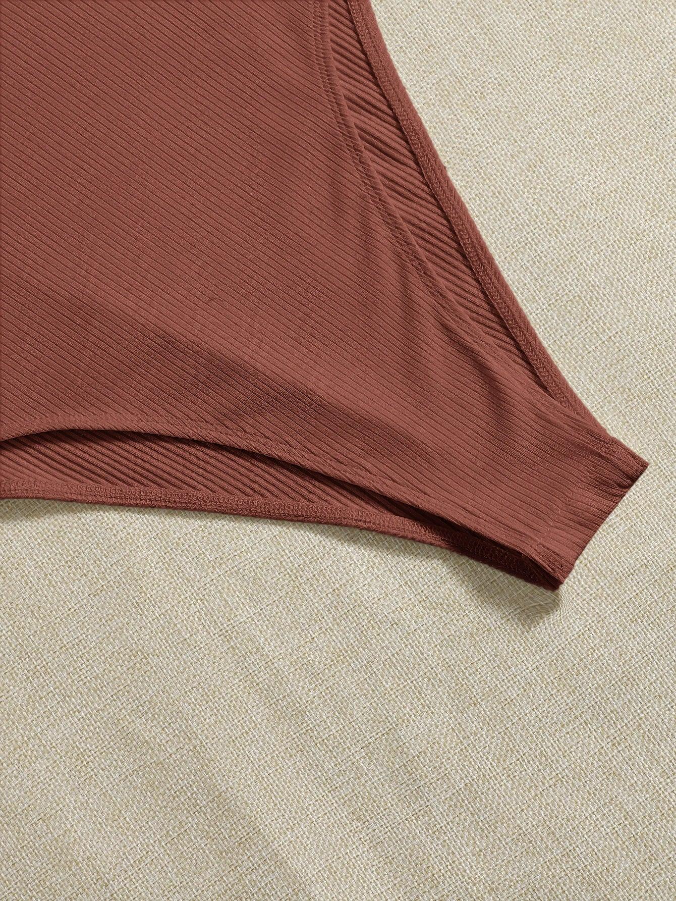 Neck Rib-Knit Bodysuit-Comfy Jumpsuits