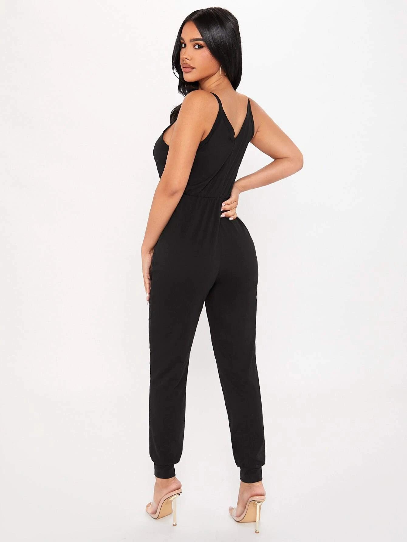 Sleeveless Front Button Cami Jumpsuit With Pockets-Comfy Jumpsuits