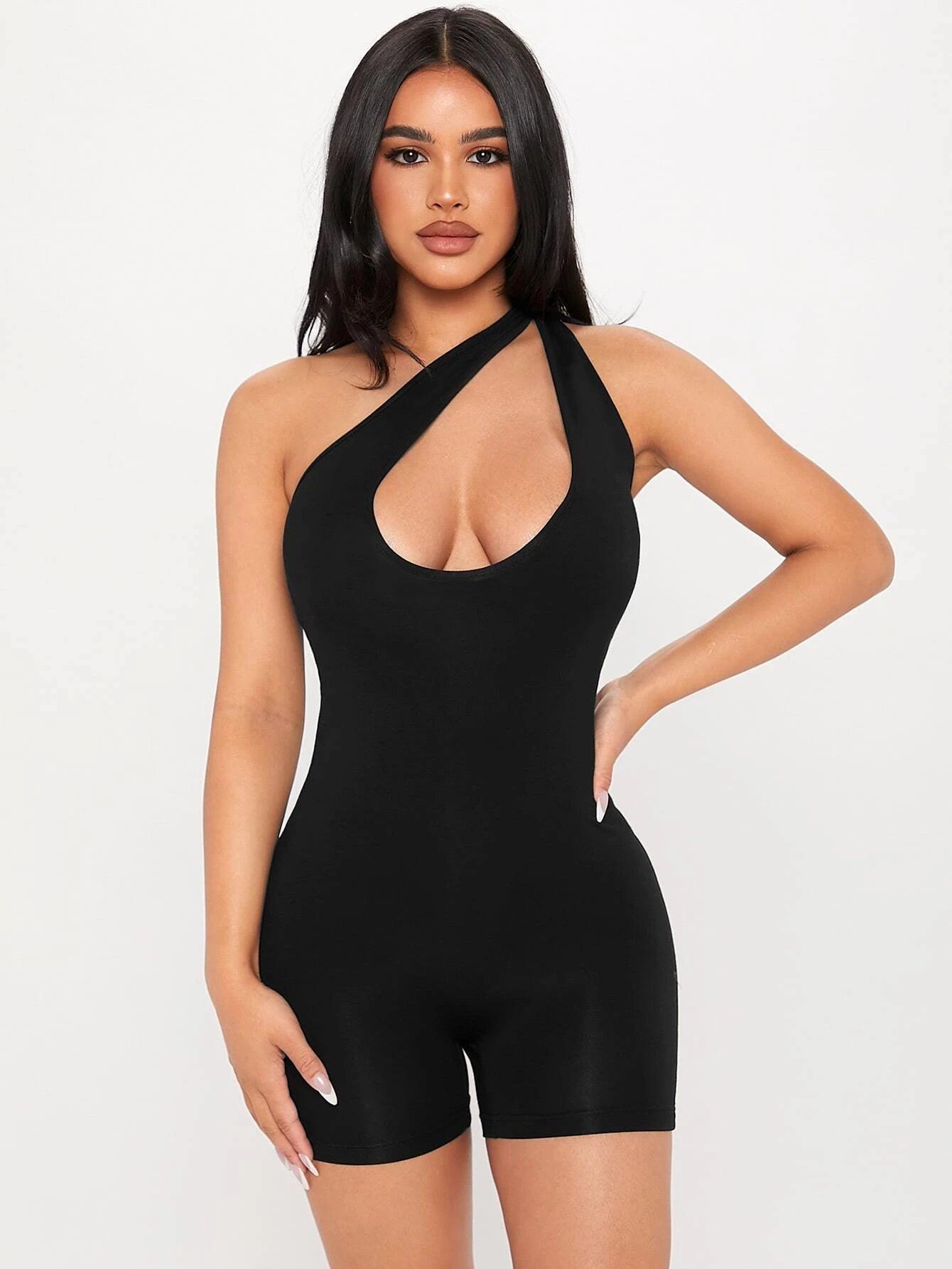 One Shoulder Sleeveless Unitard Romper-Comfy Jumpsuits