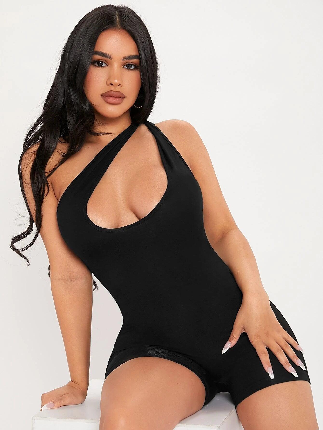 One Shoulder Sleeveless Unitard Romper-Comfy Jumpsuits
