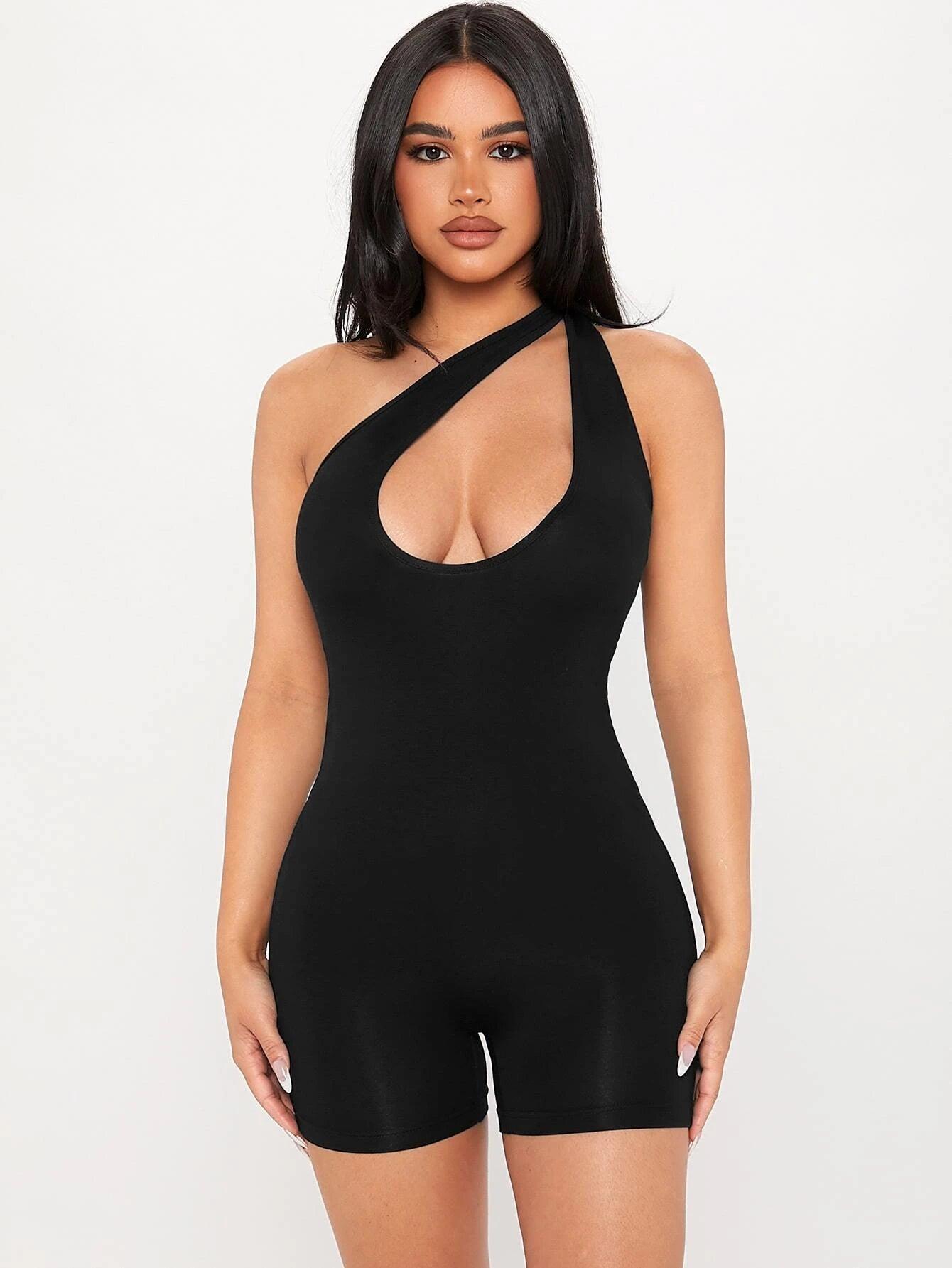 One Shoulder Sleeveless Unitard Romper-Comfy Jumpsuits