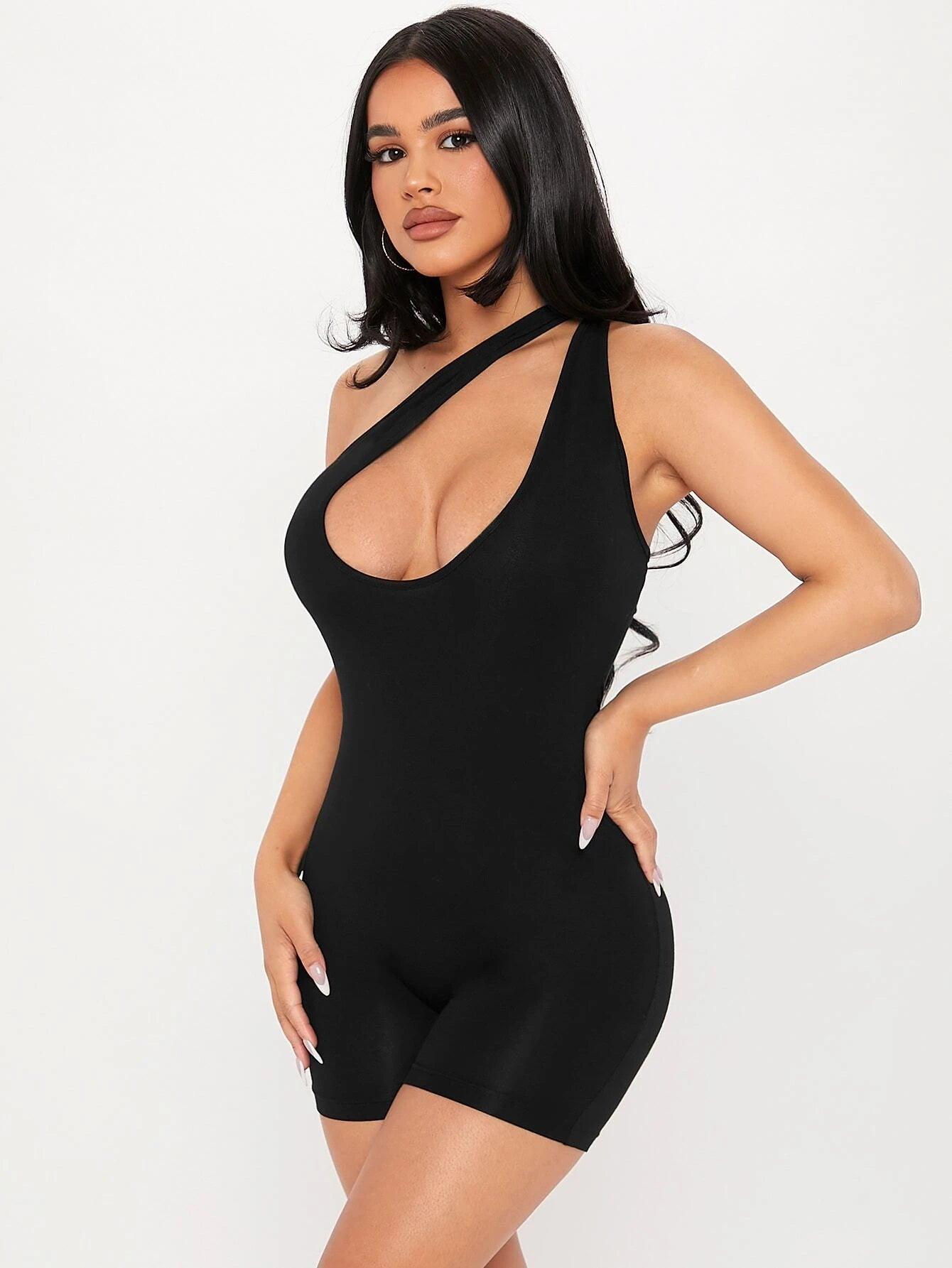 One Shoulder Sleeveless Unitard Romper-Comfy Jumpsuits