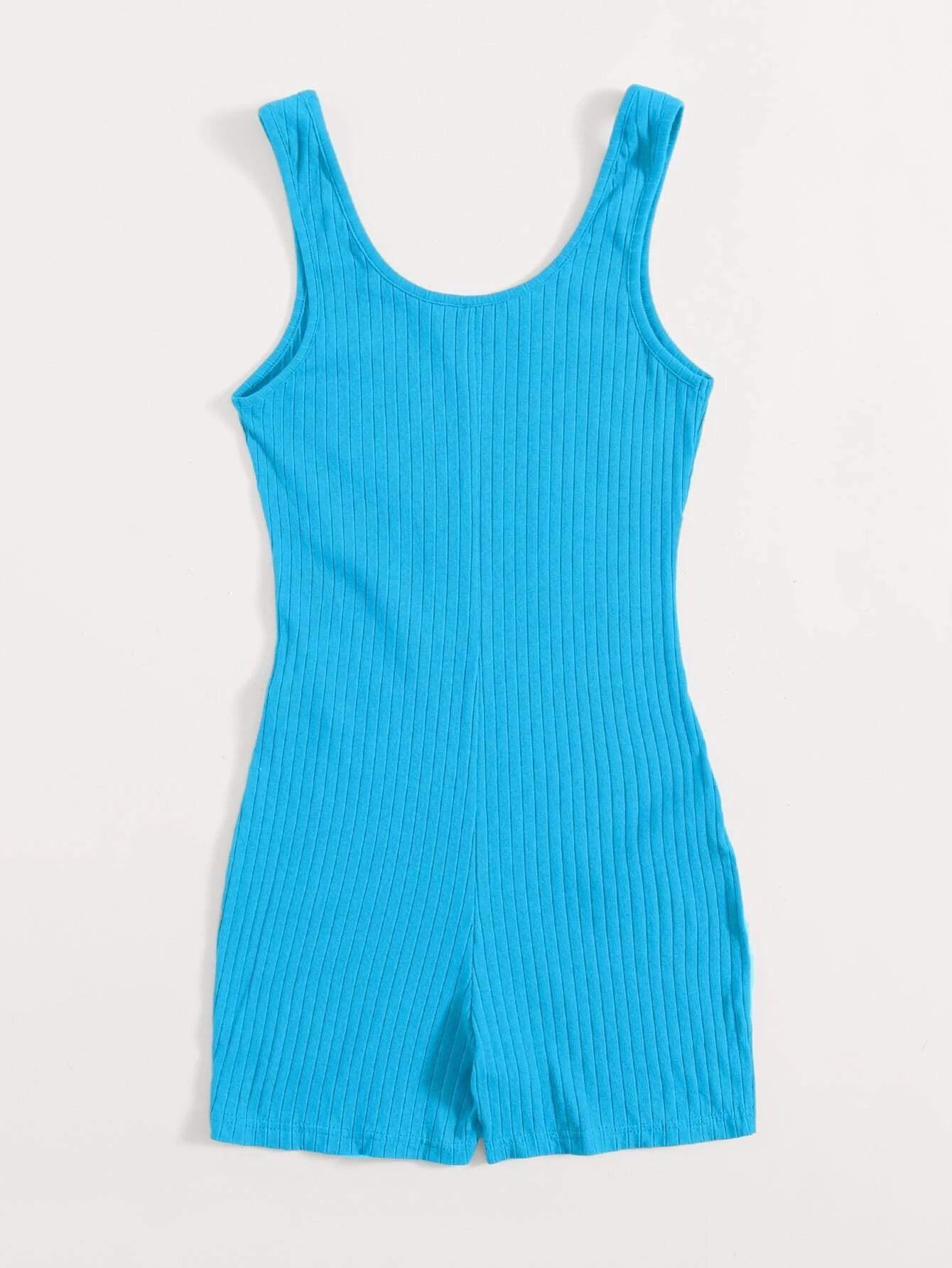 Scoop Neck Rib-knit Tank Unitard Romper-Comfy Jumpsuits
