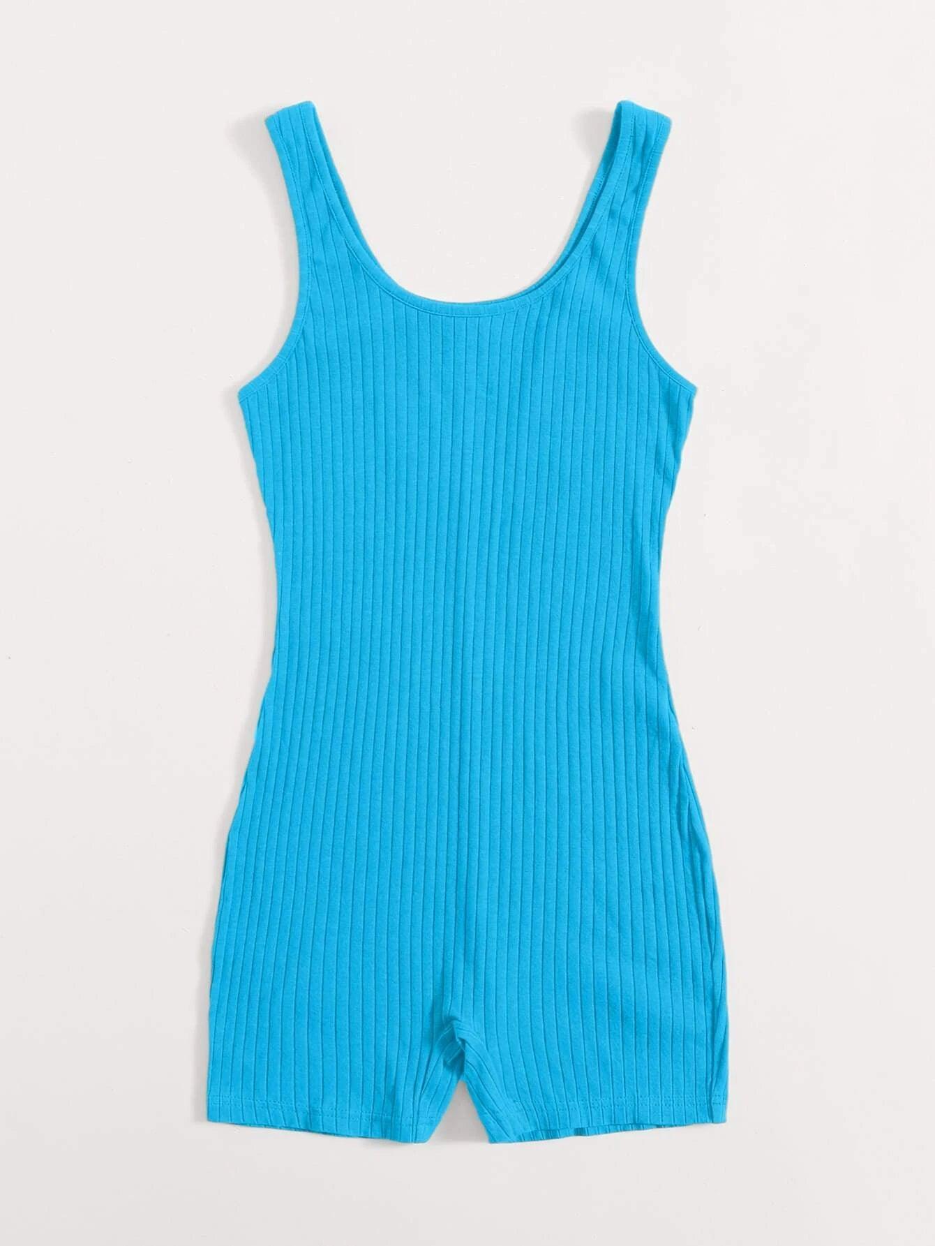 Scoop Neck Rib-knit Tank Unitard Romper-Comfy Jumpsuits