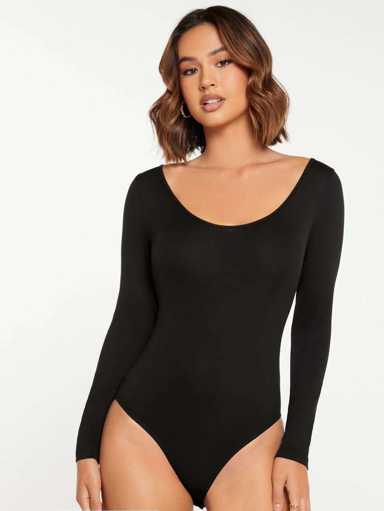 Scoop Neck Slim Fit Bodysuit-Comfy Jumpsuits