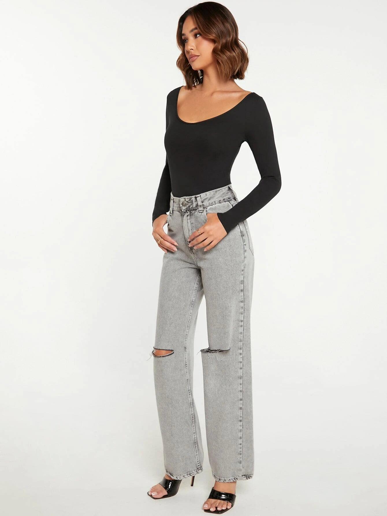 Scoop Neck Slim Fit Bodysuit-Comfy Jumpsuits