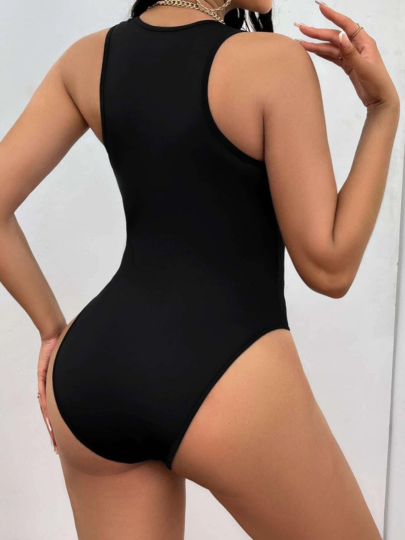 Plunging Neckline Slim Fit Bodysuit-Comfy Jumpsuits