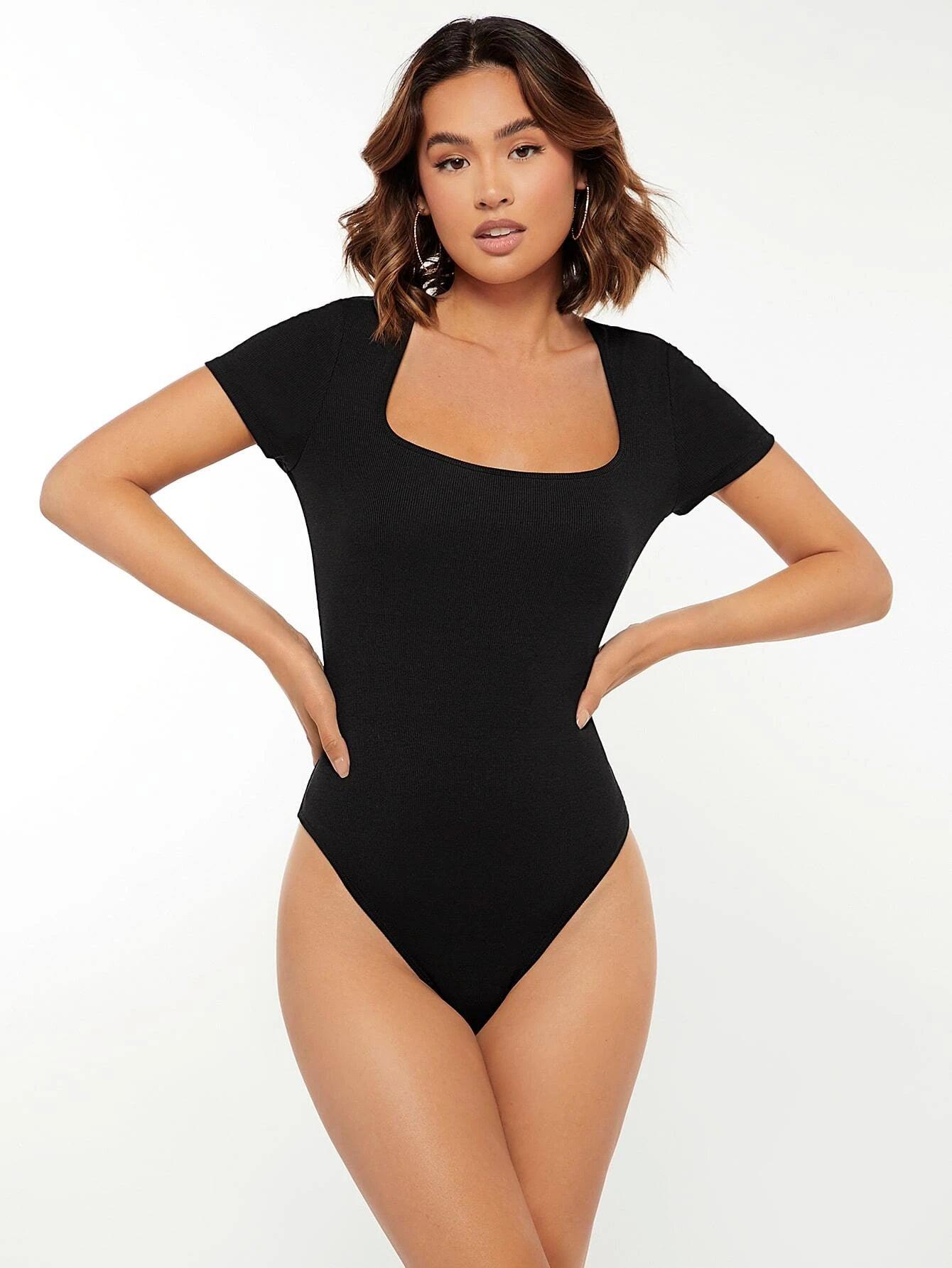 Solid Colored Scoop Neck Bodysuit-Comfy Jumpsuits