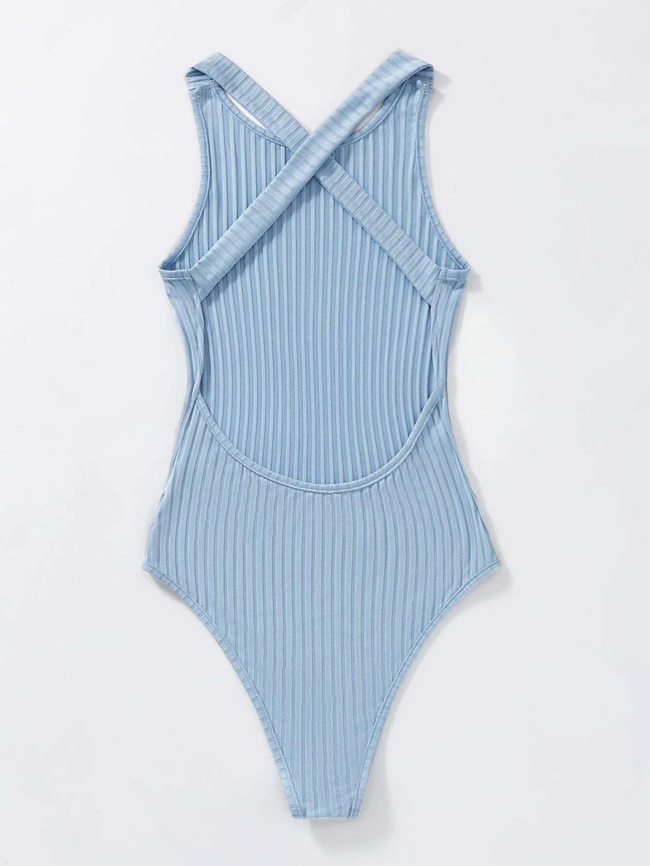 Crisscross Backless Bodysuit-Comfy Jumpsuits