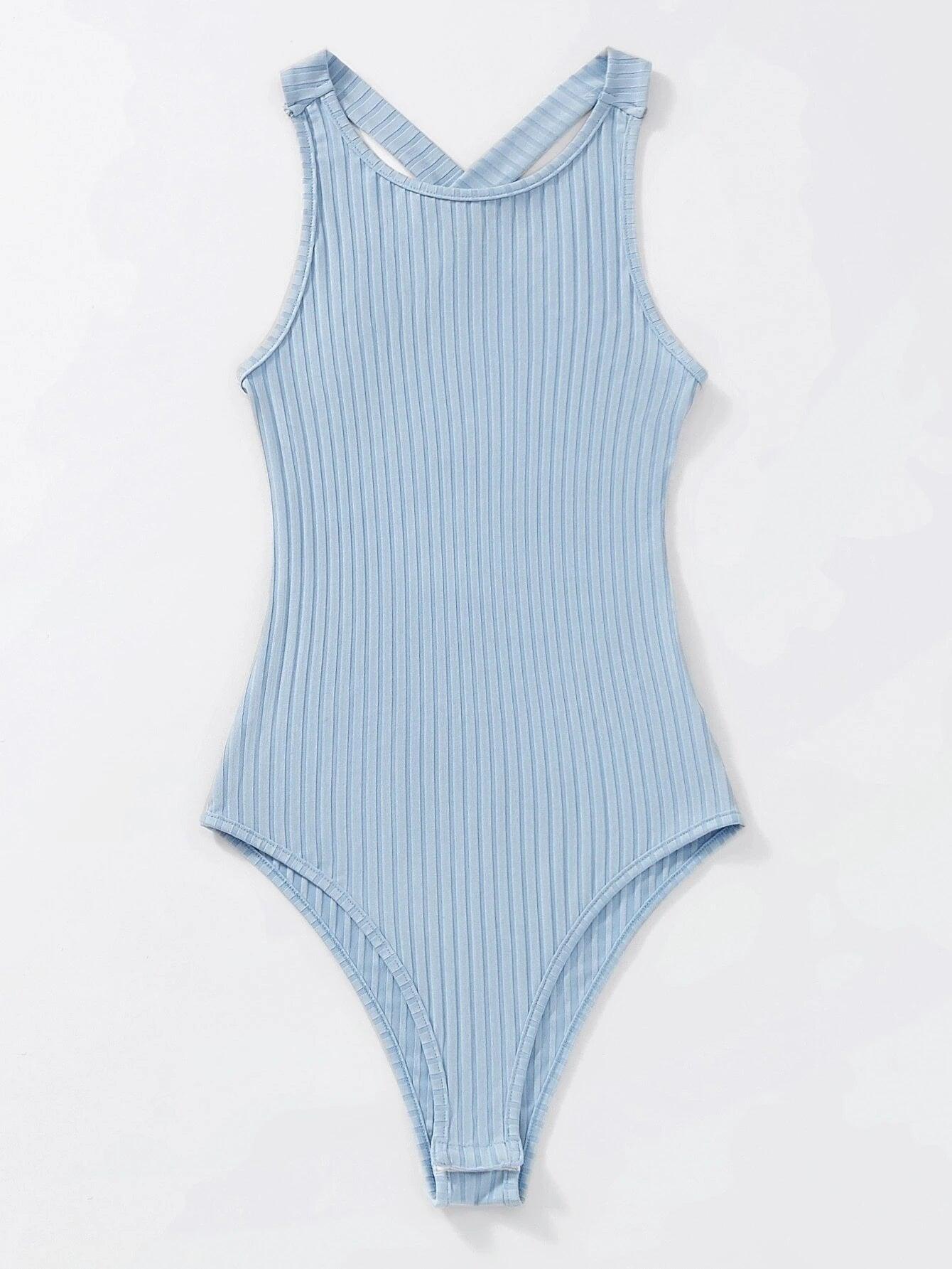 Crisscross Backless Bodysuit-Comfy Jumpsuits