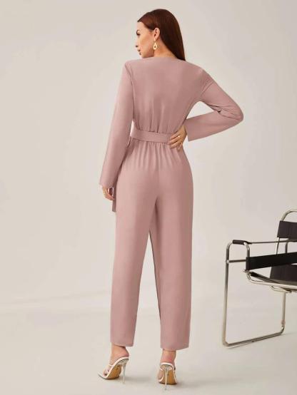 Side Knot Belted Solid Jumpsuit-Comfy Jumpsuits