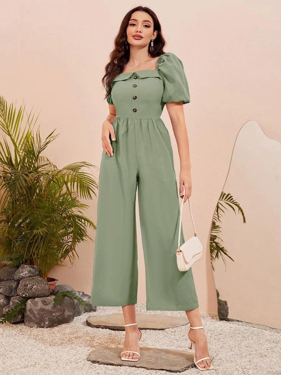 Short Sleeve Wide Leg Jumpsuit-Comfy Jumpsuits