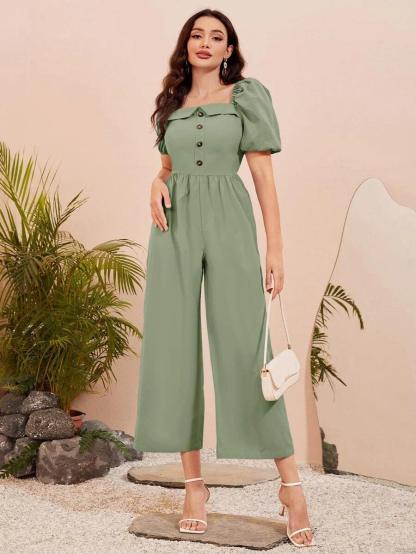 Short Sleeve Wide Leg Jumpsuit-Comfy Jumpsuits