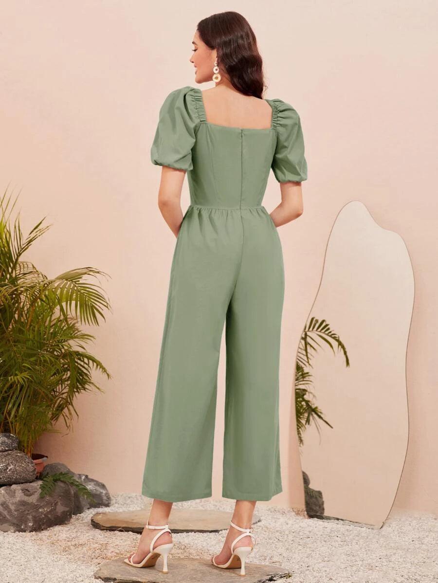Short Sleeve Wide Leg Jumpsuit-Comfy Jumpsuits