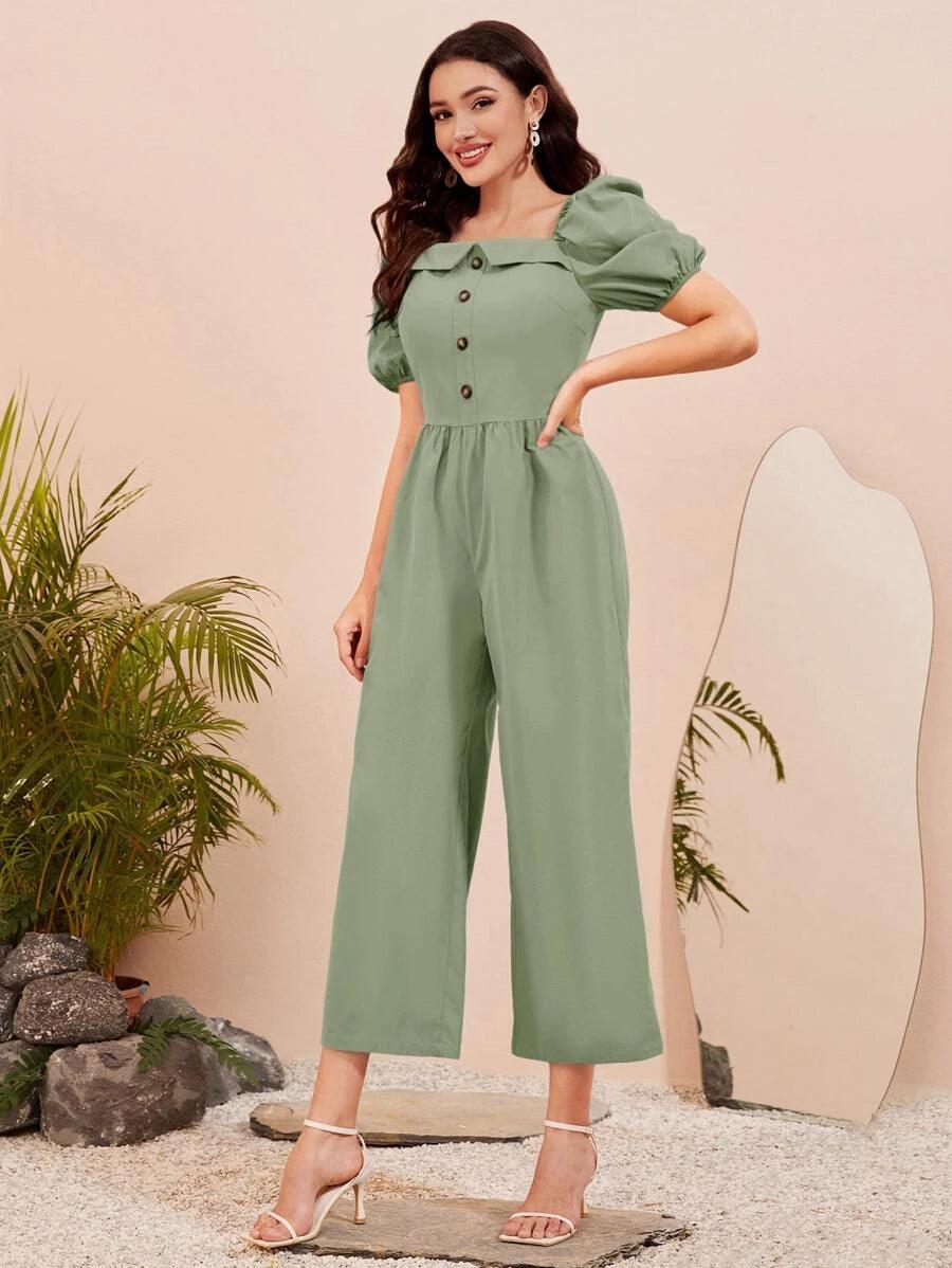 Short Sleeve Wide Leg Jumpsuit-Comfy Jumpsuits