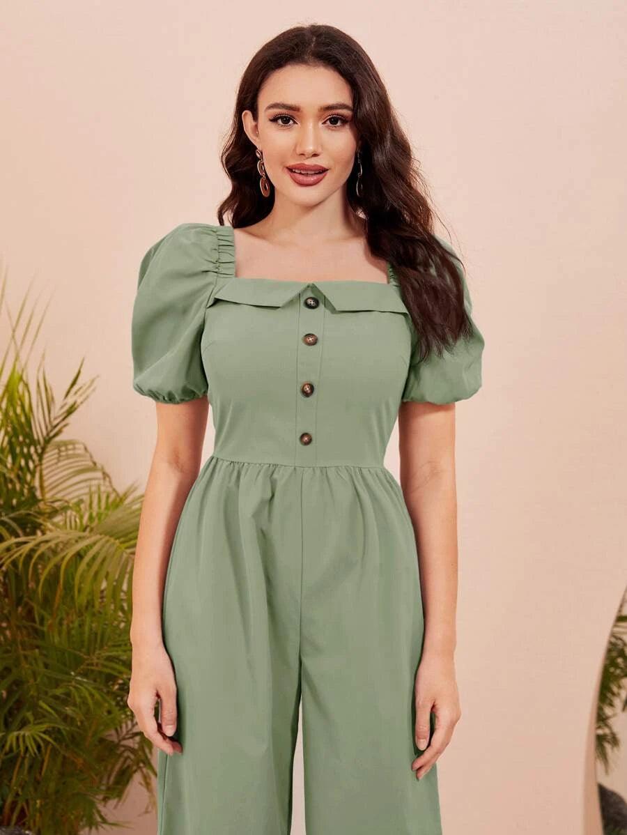 Short Sleeve Wide Leg Jumpsuit-Comfy Jumpsuits