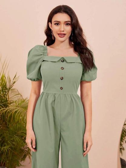 Short Sleeve Wide Leg Jumpsuit-Comfy Jumpsuits