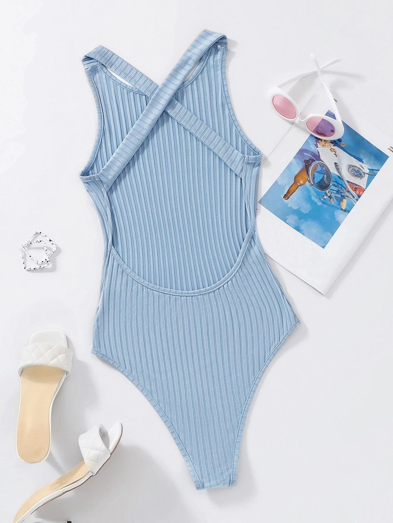 Crisscross Backless Bodysuit-Comfy Jumpsuits