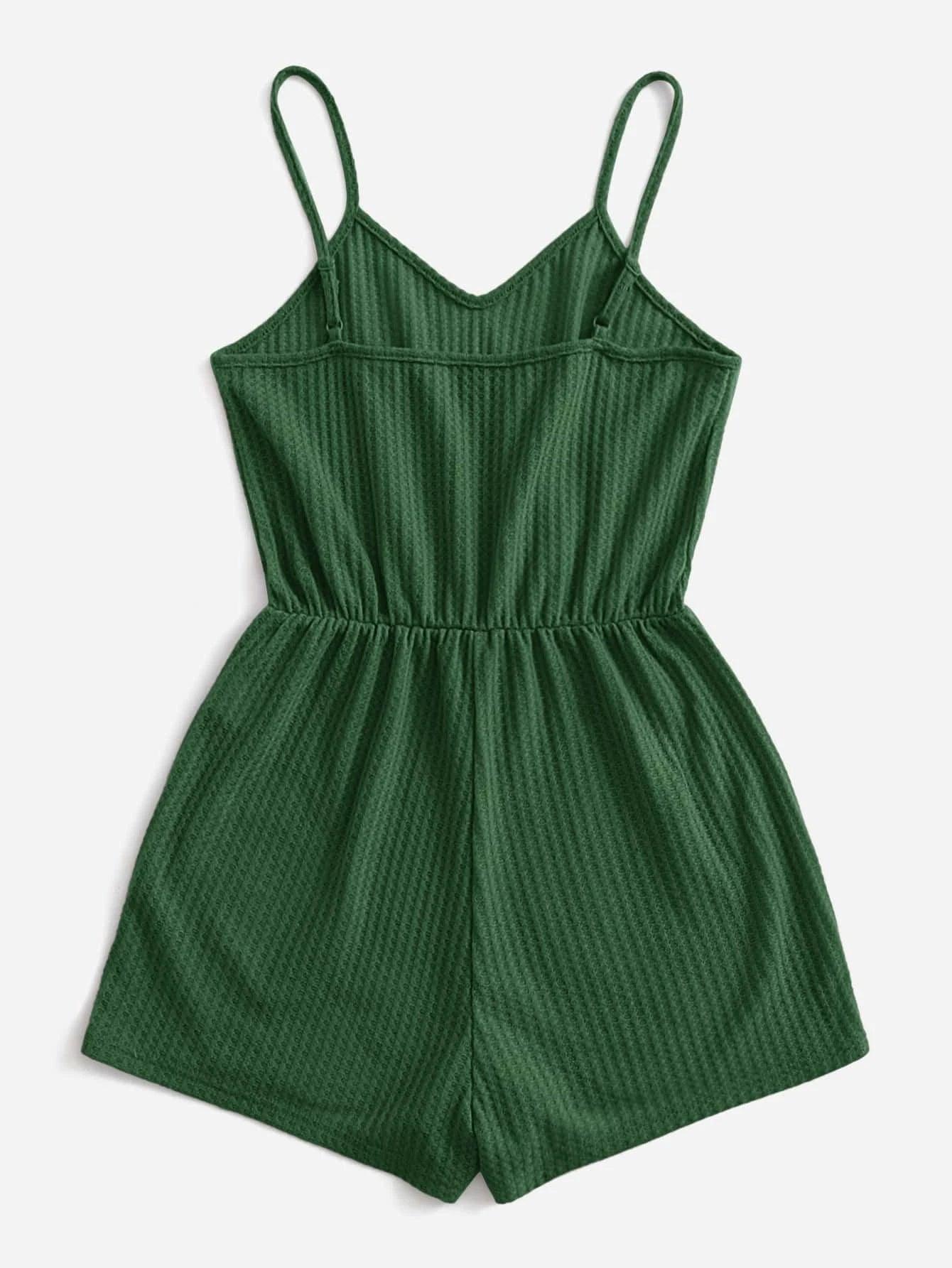 Casual Waffle Knit Cami Romper-Comfy Jumpsuits