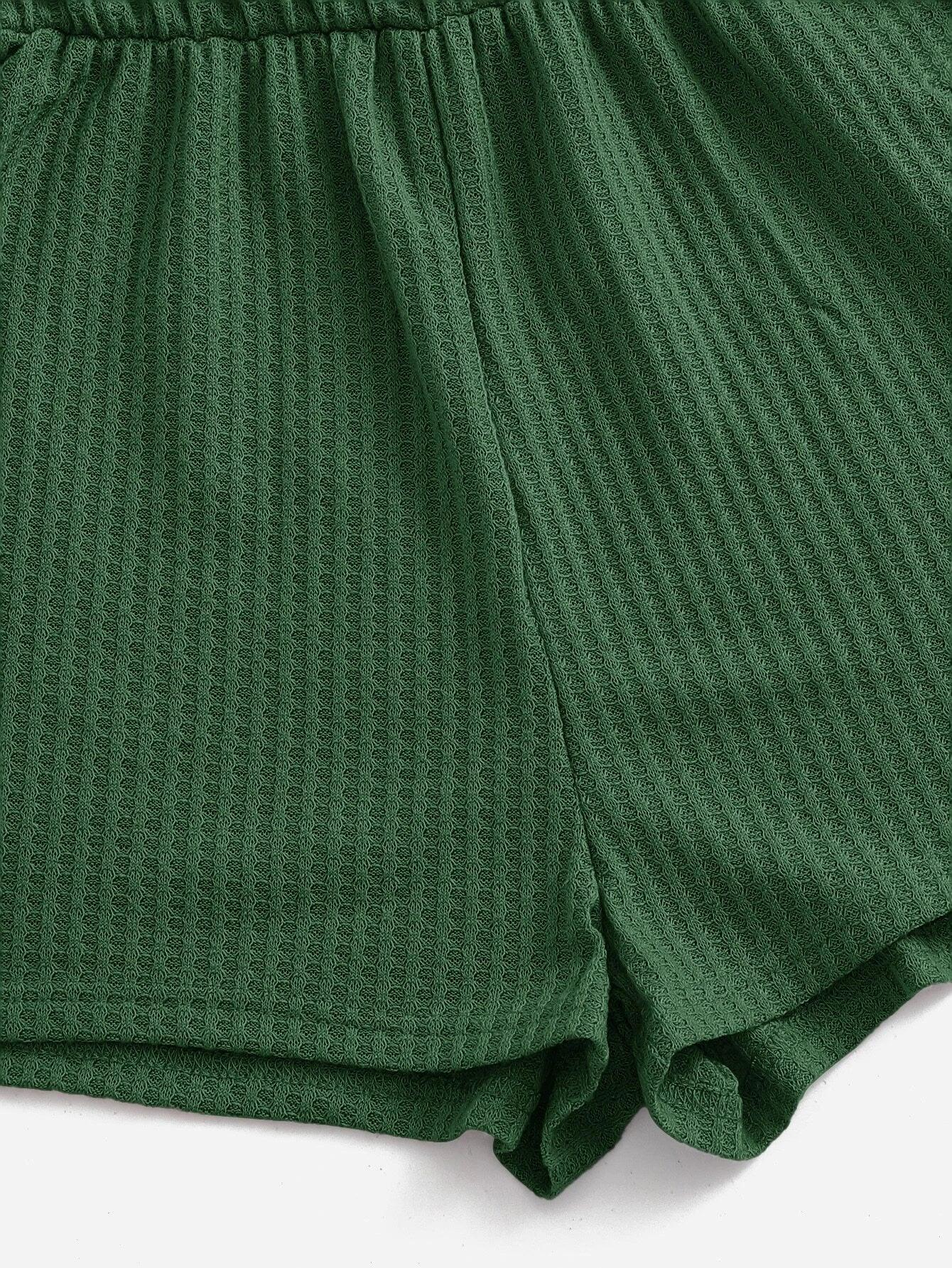 Casual Waffle Knit Cami Romper-Comfy Jumpsuits