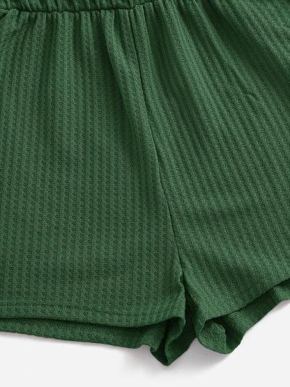 Casual Waffle Knit Cami Romper-Comfy Jumpsuits