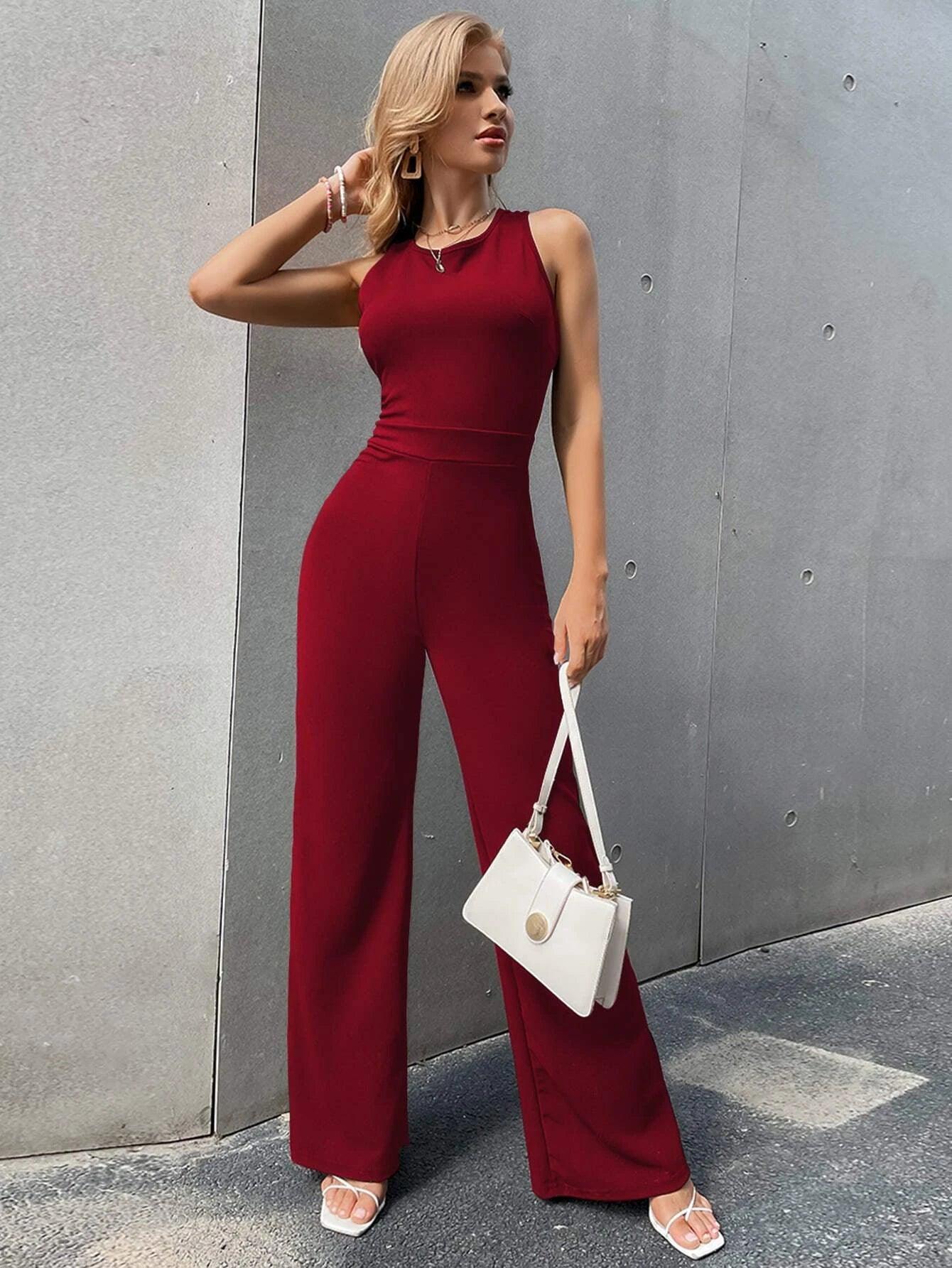 Crisscross Zip Back Jumpsuit-Comfy Jumpsuits