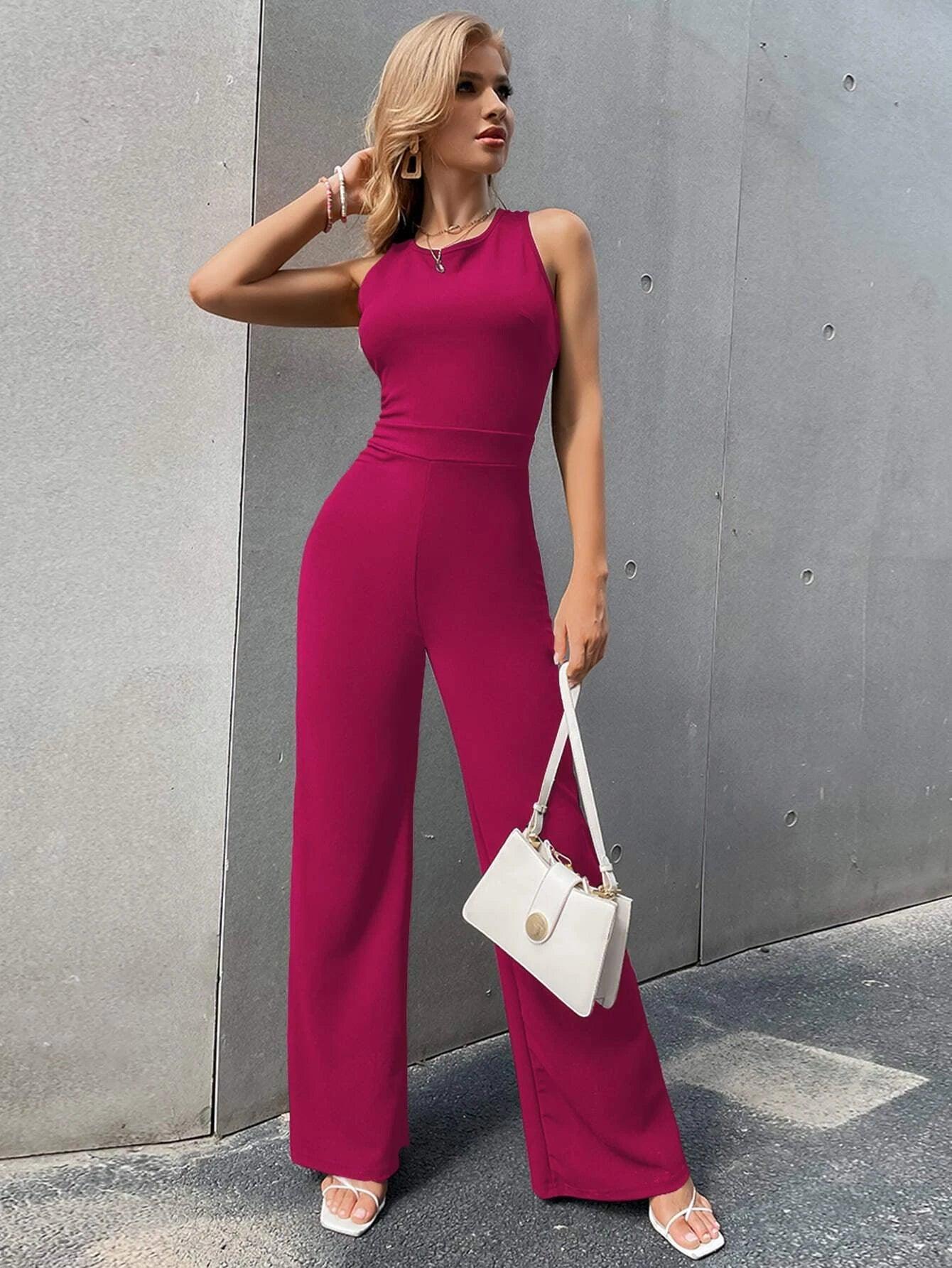 Crisscross Zip Back Jumpsuit-Comfy Jumpsuits