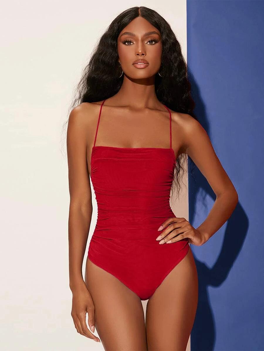 Crisscross Tied Backless Bodysuit-Comfy Jumpsuits