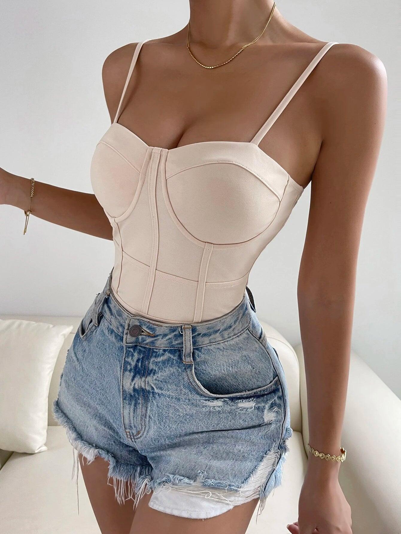 Casual Solid Colored  Backless Cami Bodysuit-Comfy Jumpsuits