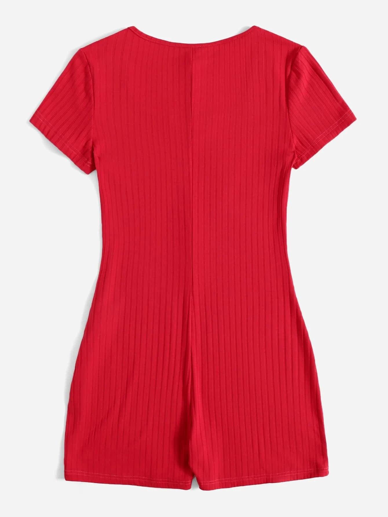 Notched Neck Rib Knit Romper-Comfy Jumpsuits