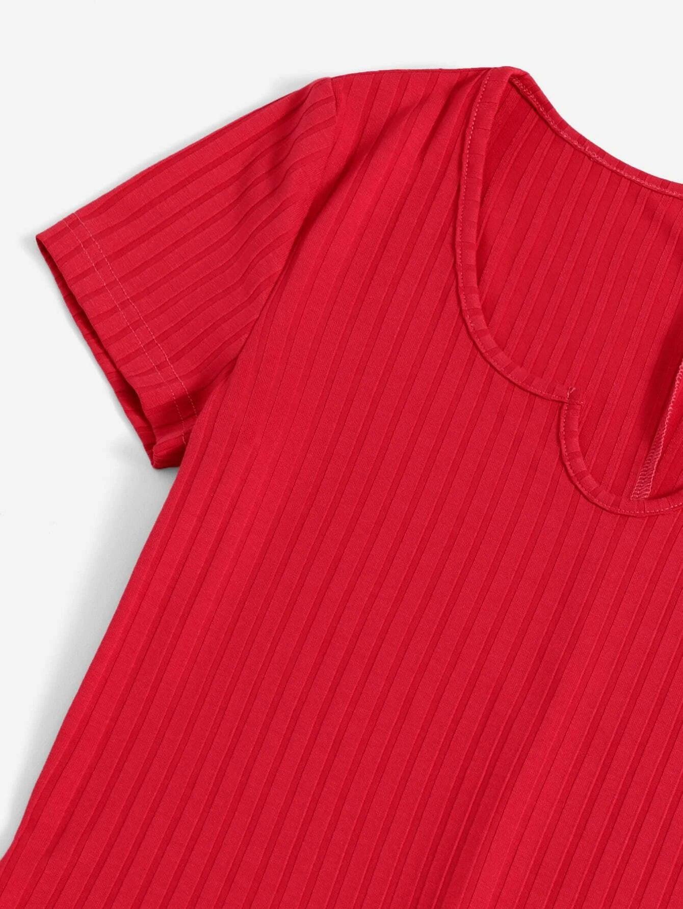 Notched Neck Rib Knit Romper-Comfy Jumpsuits