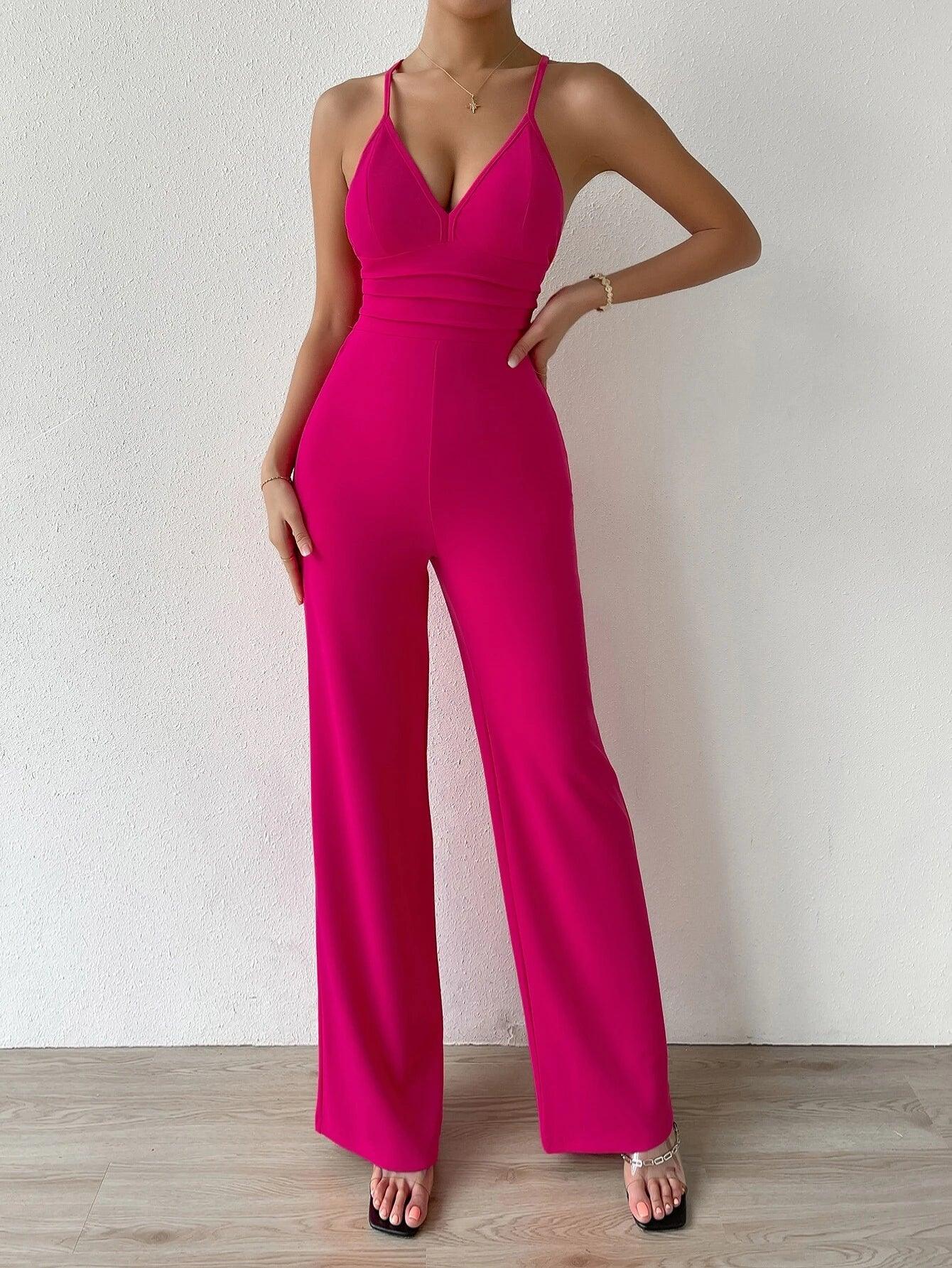 Crisscross Backless Cami Jumpsuit-Comfy Jumpsuits