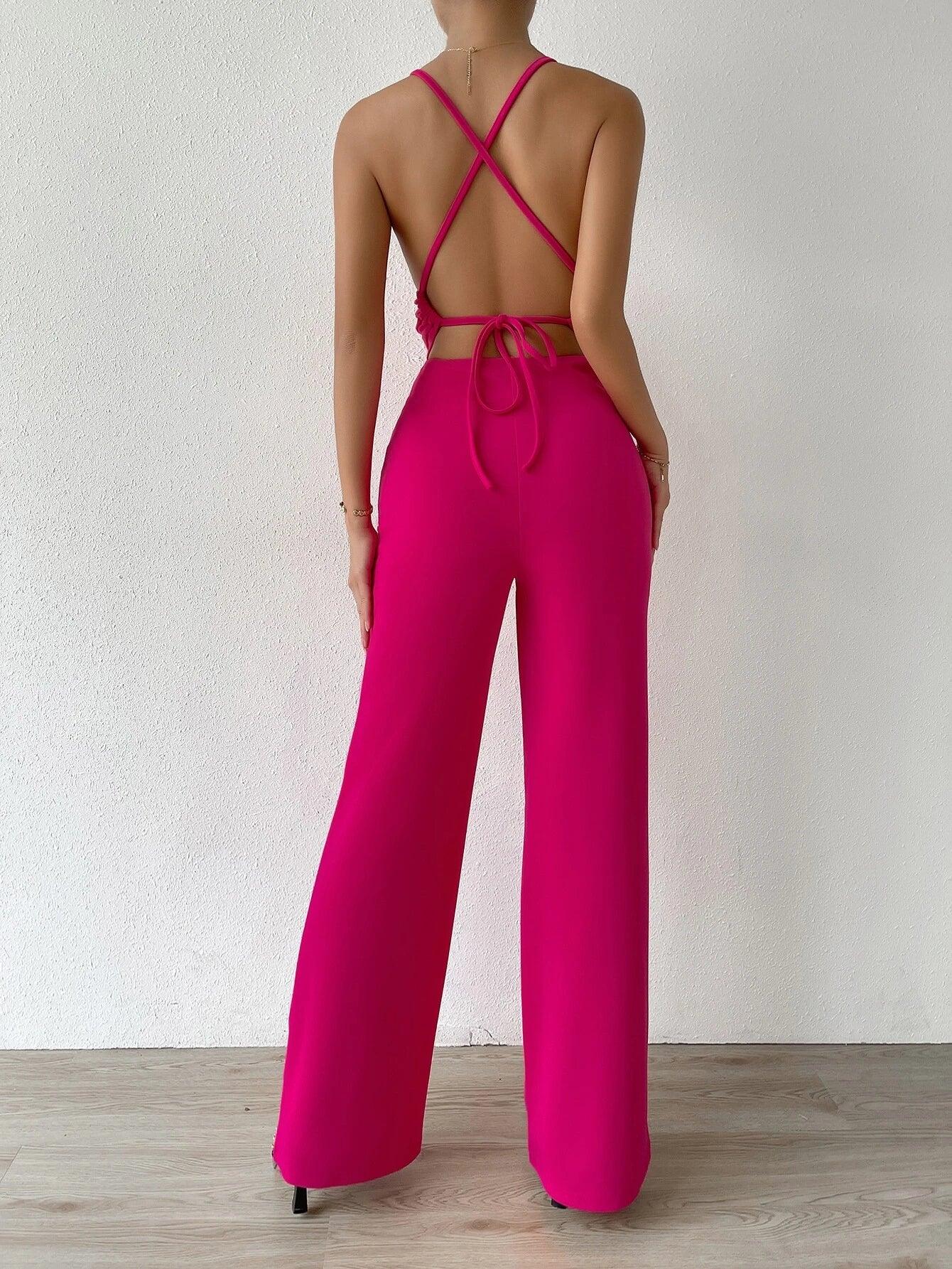 Crisscross Backless Cami Jumpsuit-Comfy Jumpsuits