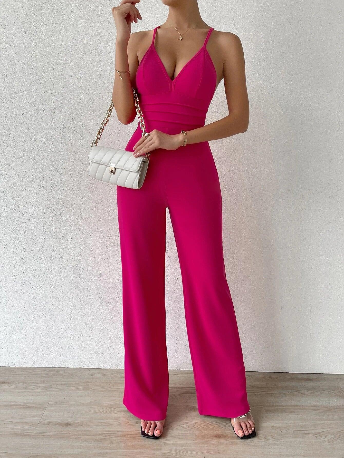 Crisscross Backless Cami Jumpsuit-Comfy Jumpsuits