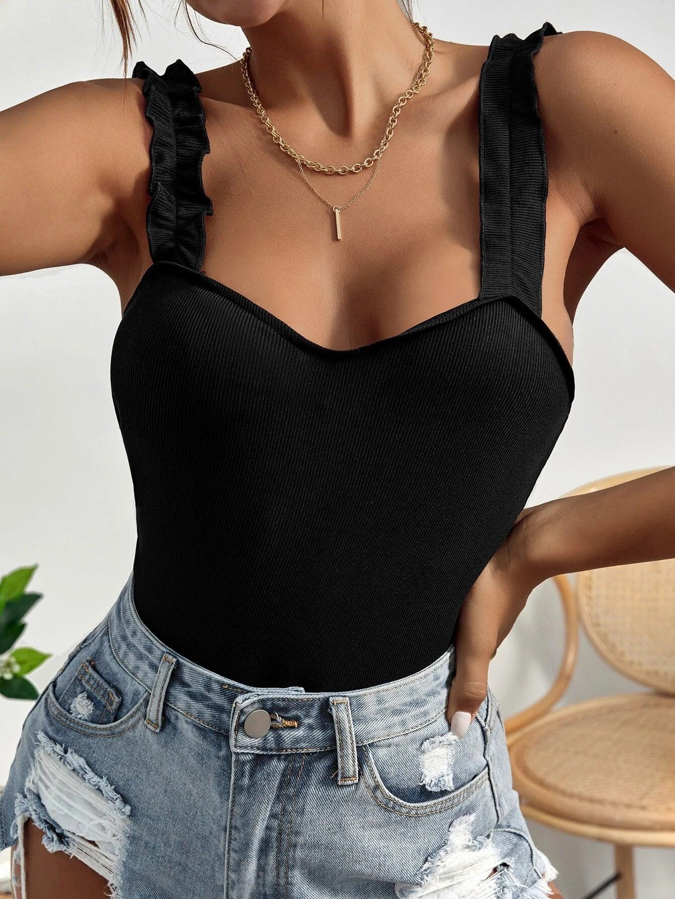 Ribbed Knit Casual Cami Bodysuit-Comfy Jumpsuits