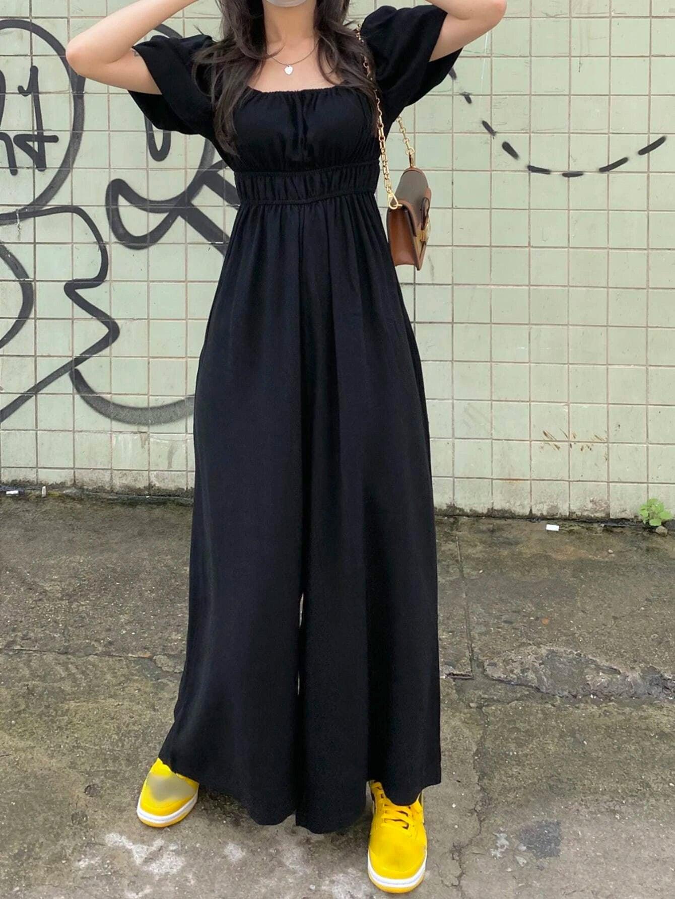 Square Neck Wide Leg Jumpsuit-Comfy Jumpsuits