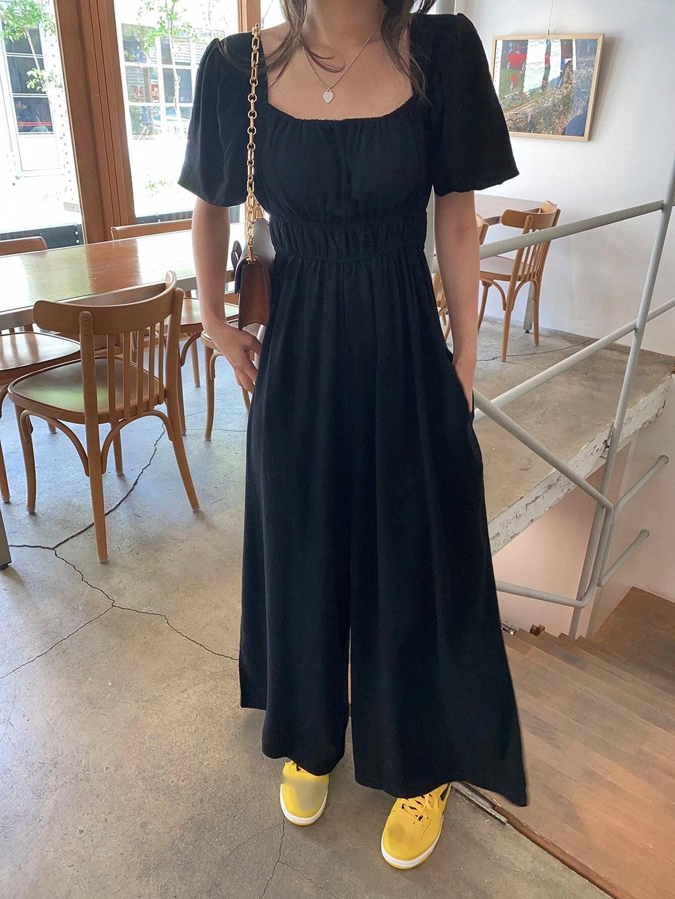 Square Neck Wide Leg Jumpsuit-Comfy Jumpsuits