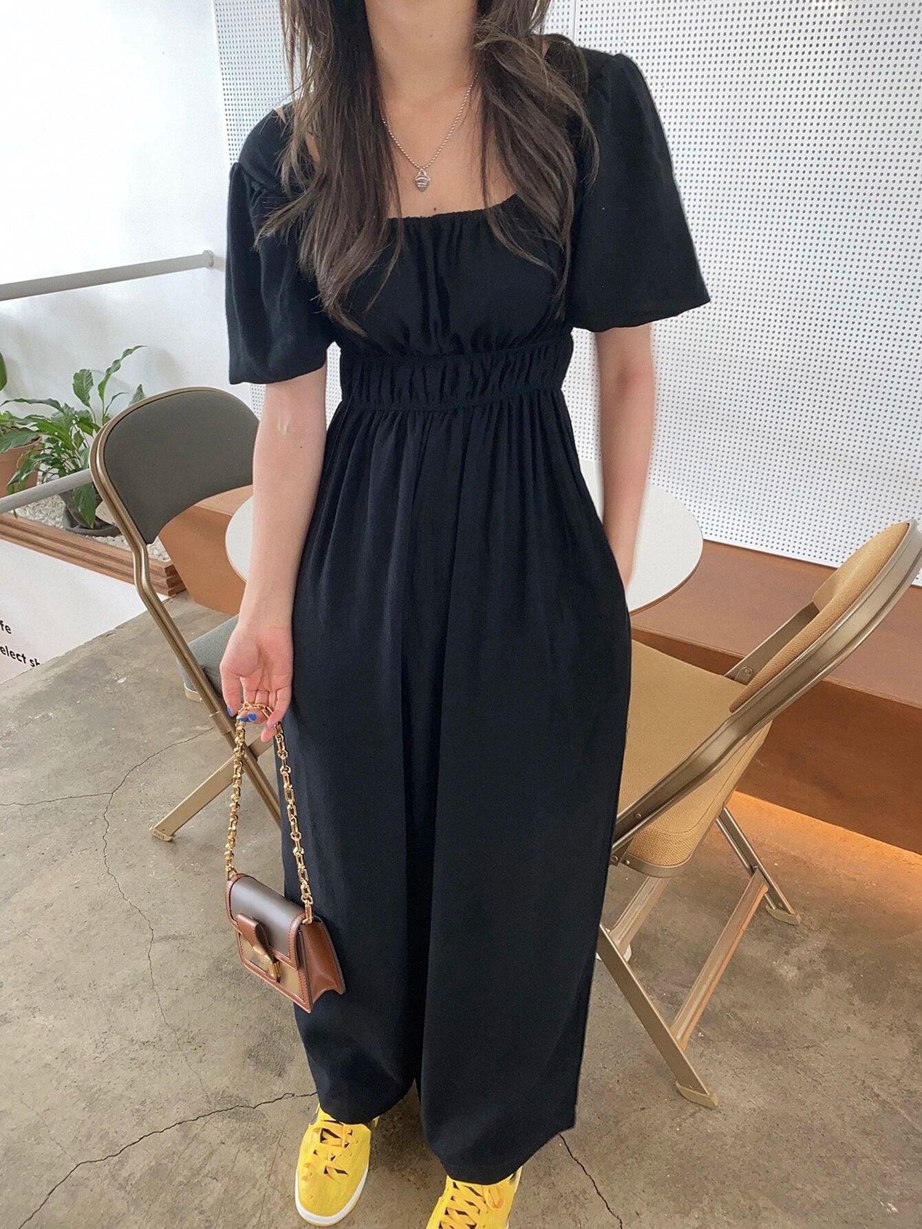 Square Neck Wide Leg Jumpsuit-Comfy Jumpsuits