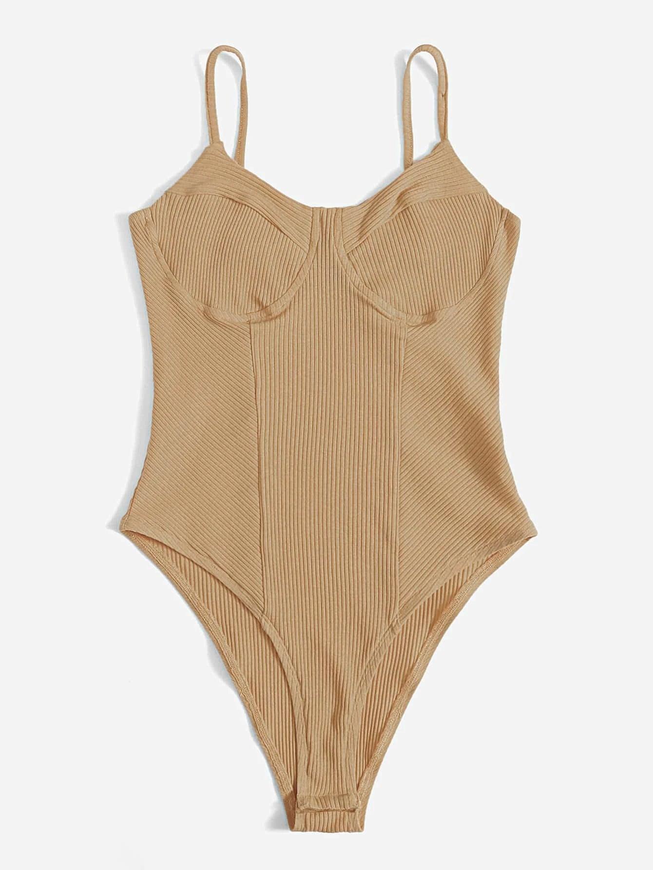 Colored Rib-Knit Bodysuit-Comfy Jumpsuits