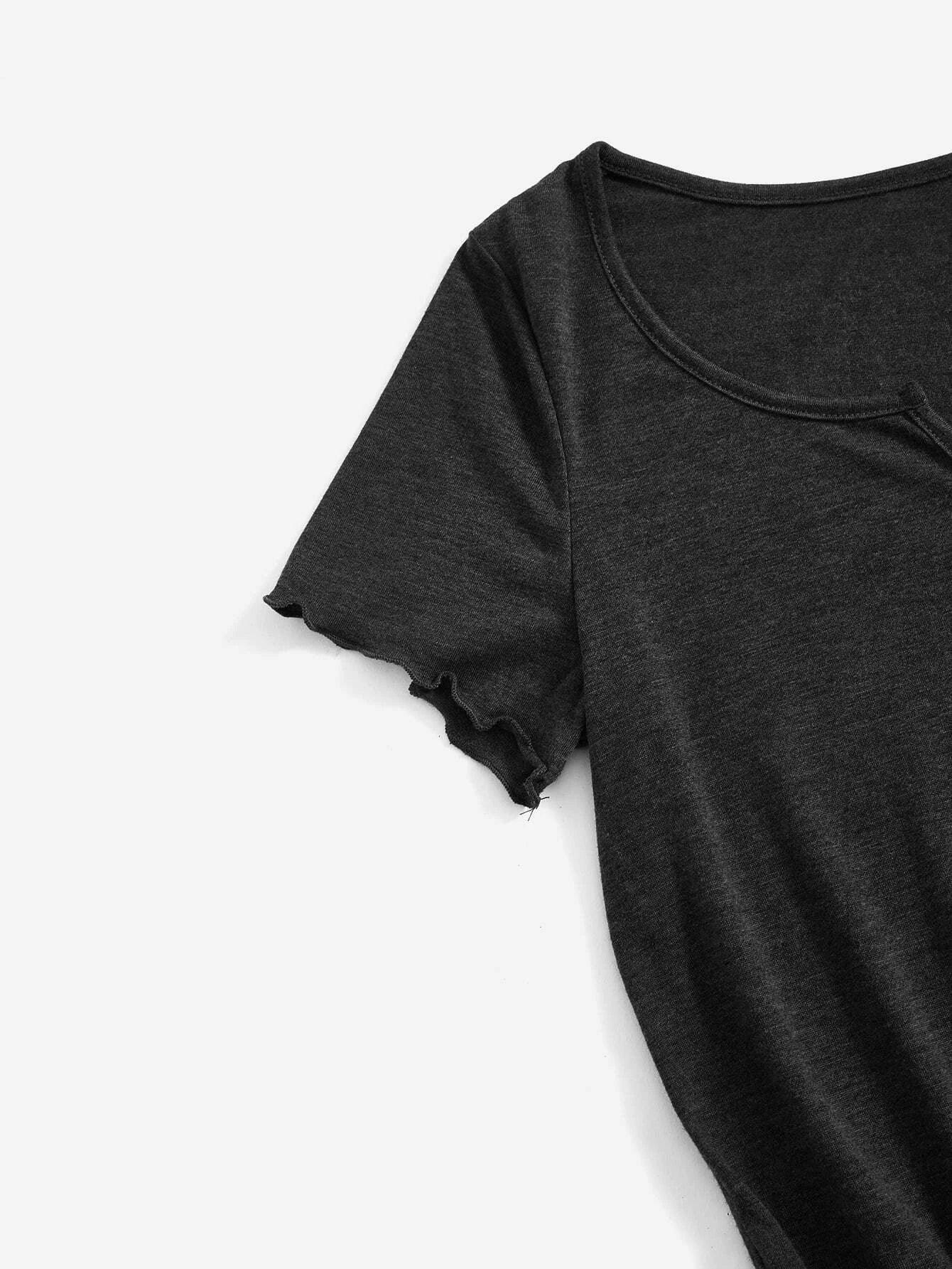 Notched Neck Lettuce Trim Romper-Comfy Jumpsuits