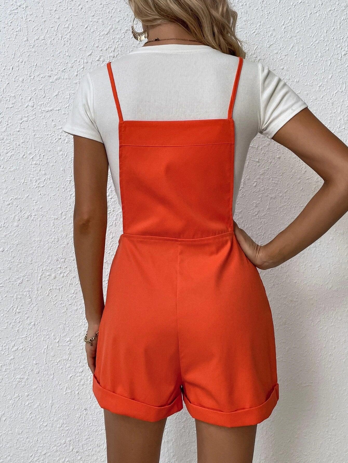 Patched Pocket Overall Romper Without Tee-Comfy Jumpsuits