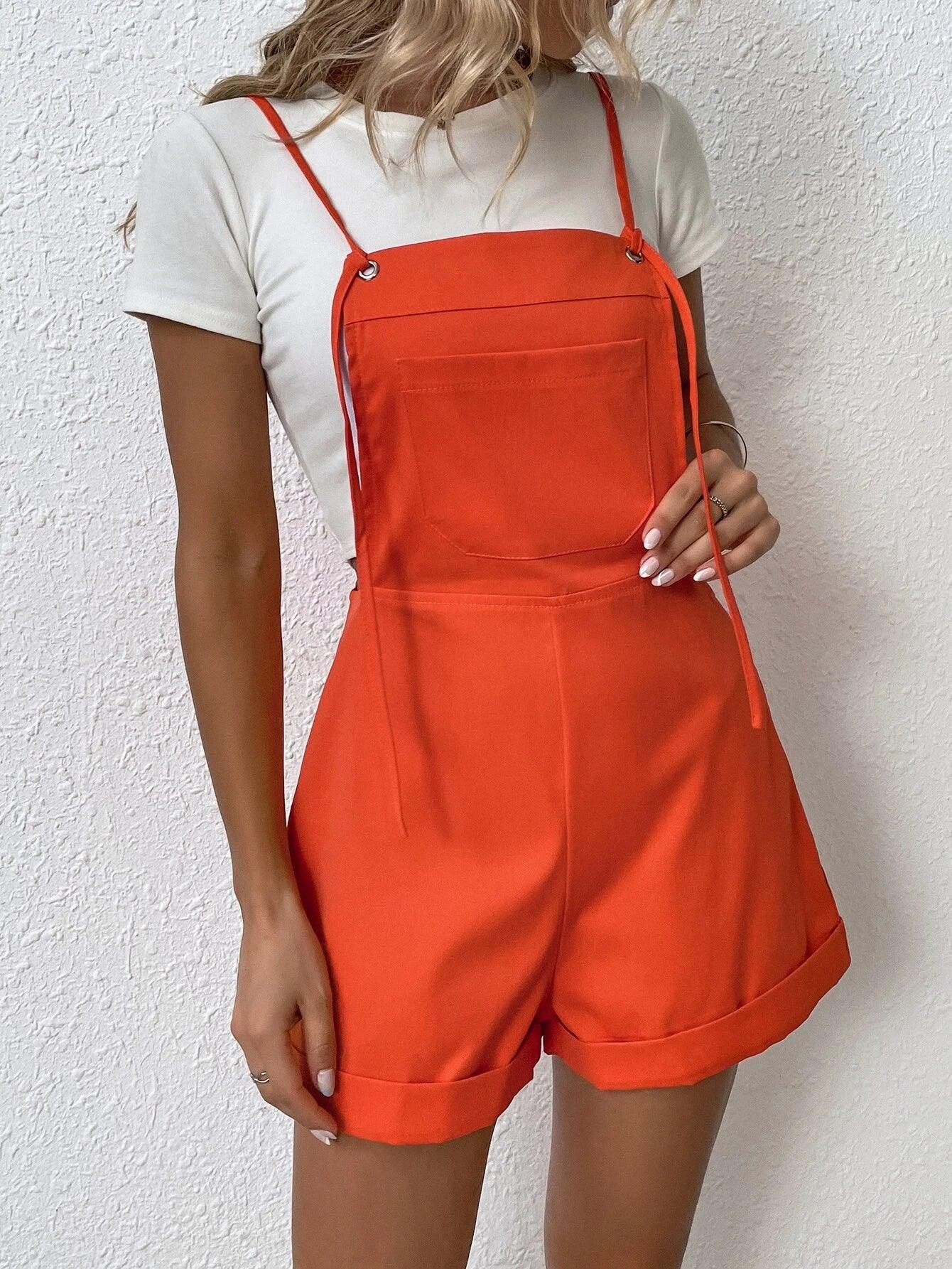Patched Pocket Overall Romper Without Tee-Comfy Jumpsuits