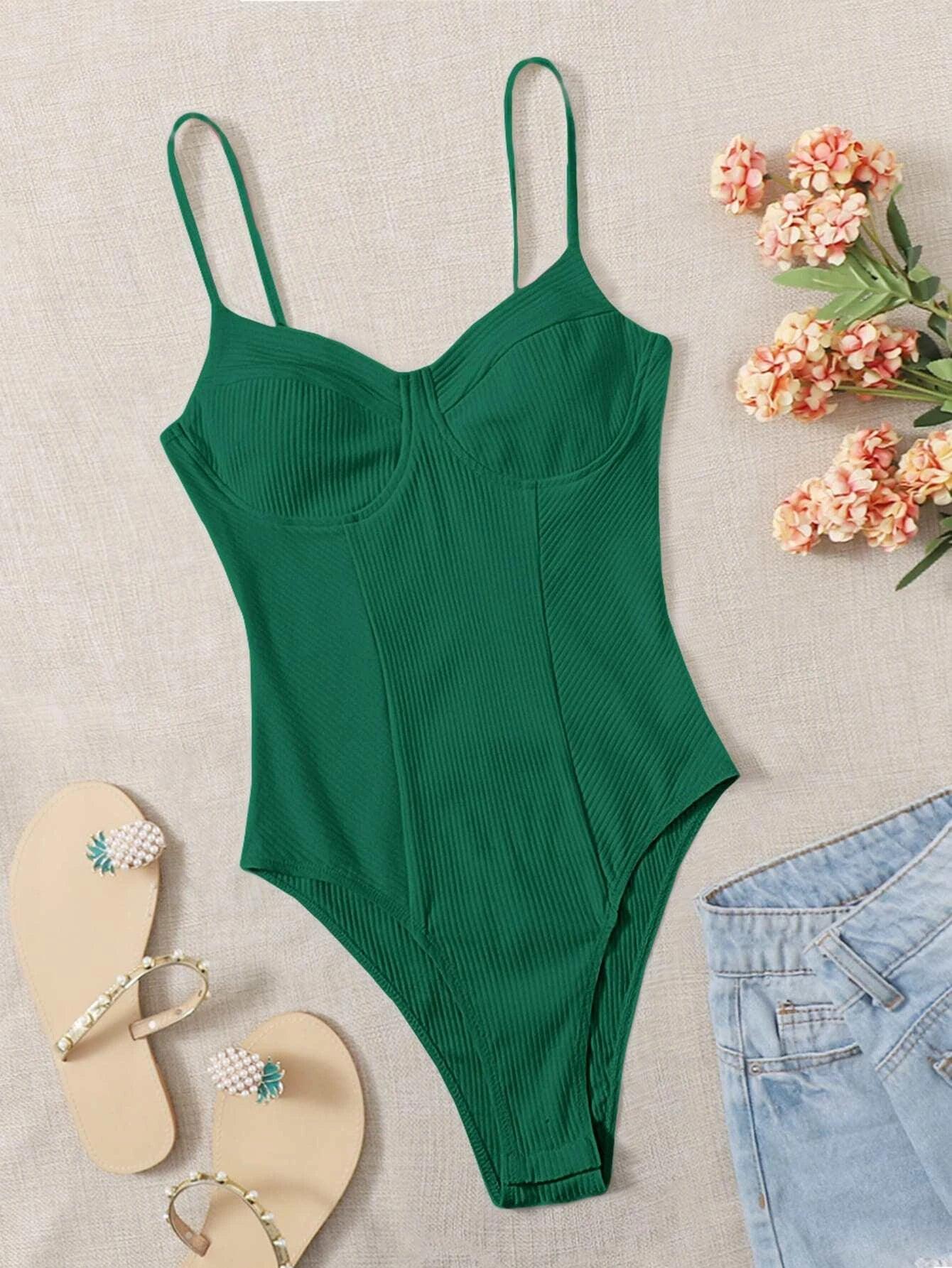 Sleeveless Colored Rib-Knit Bodysuit-Comfy Jumpsuits
