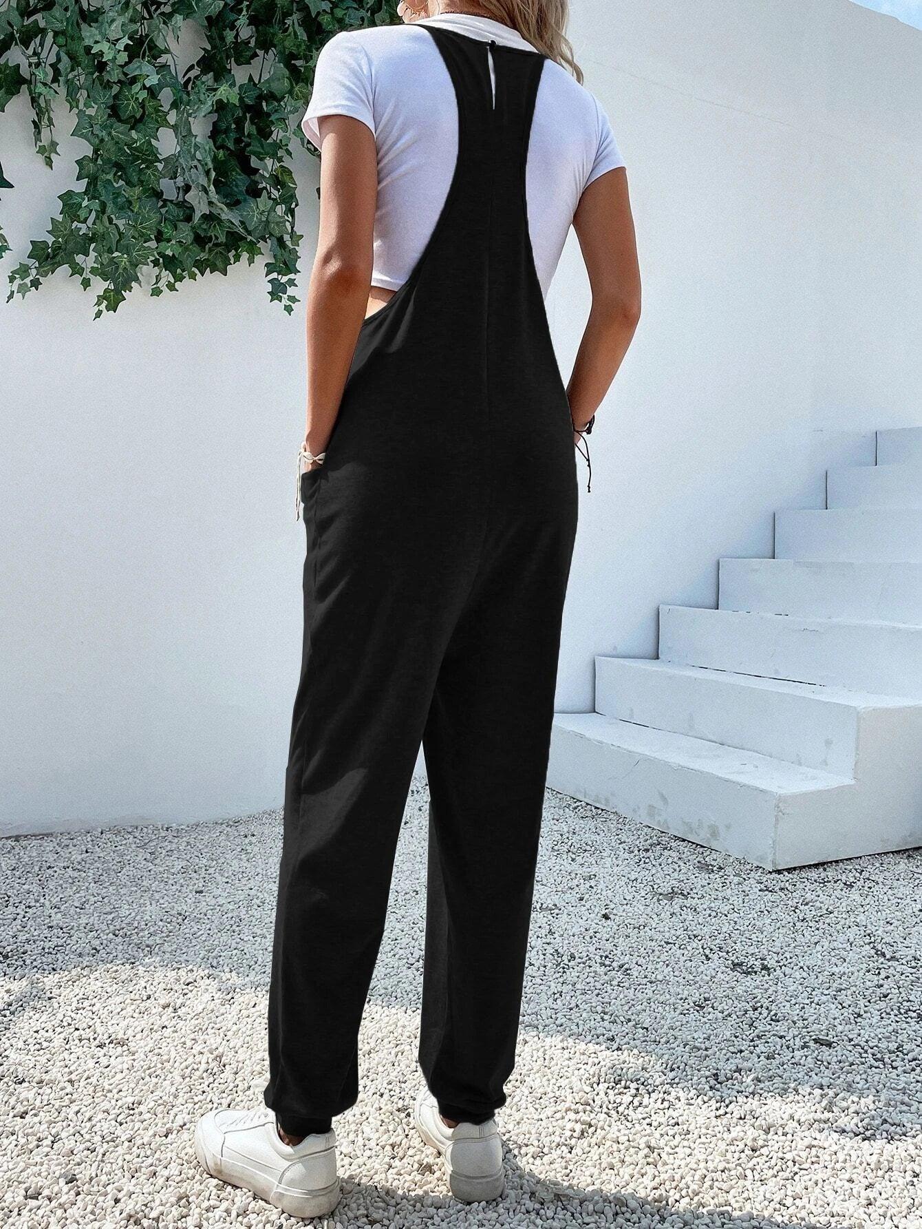 Dual Pocket Keyhole Back Cami Jumpsuit Without Tee-Comfy Jumpsuits