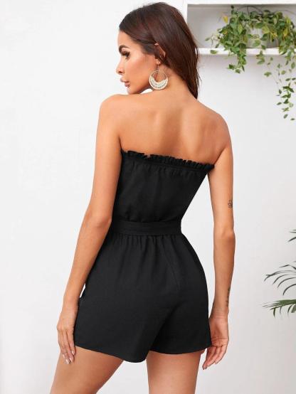 Backless Frill Trim Tube Romper-Comfy Jumpsuits